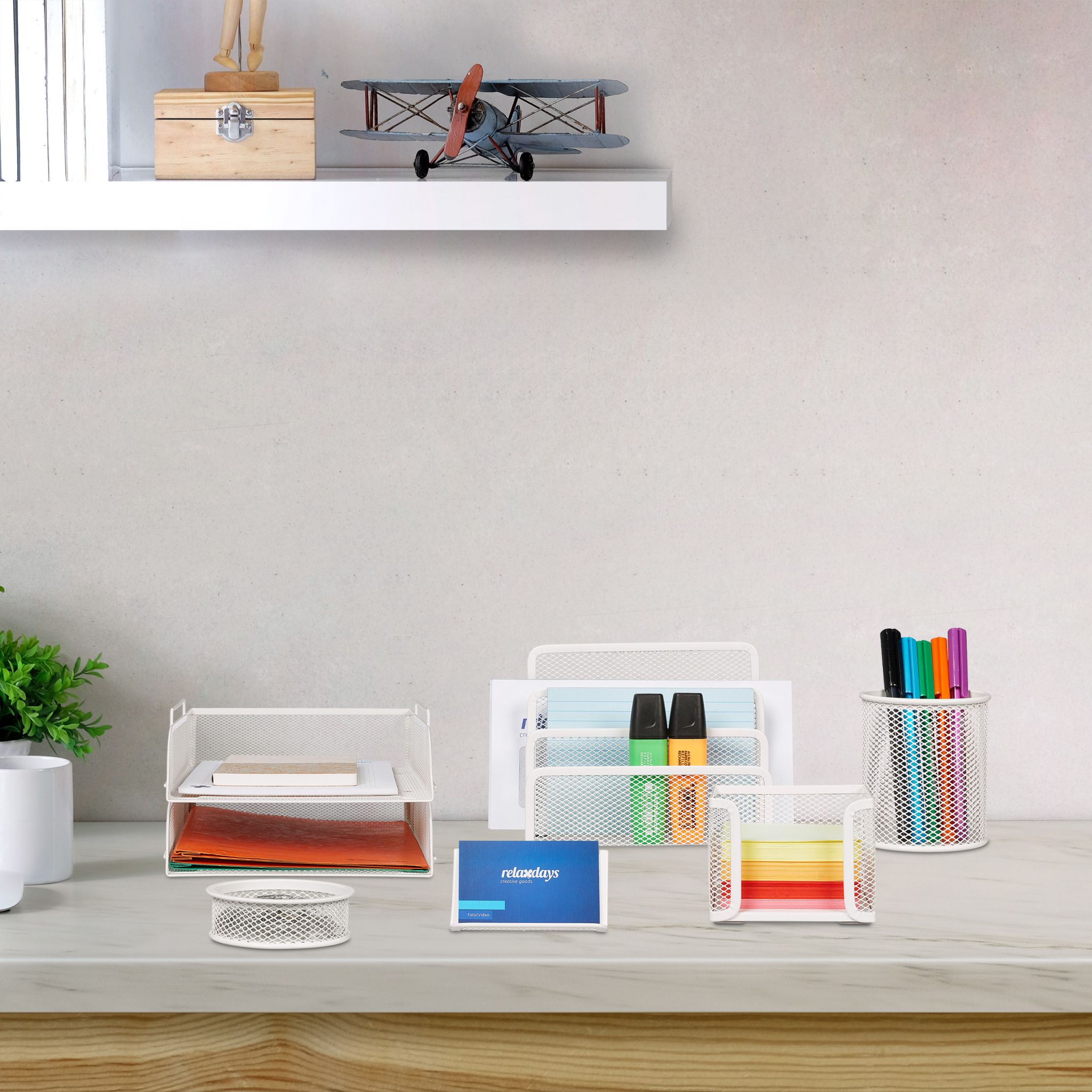 Schreibtischorganiserset 7tlg. Weiss von Relaxdays