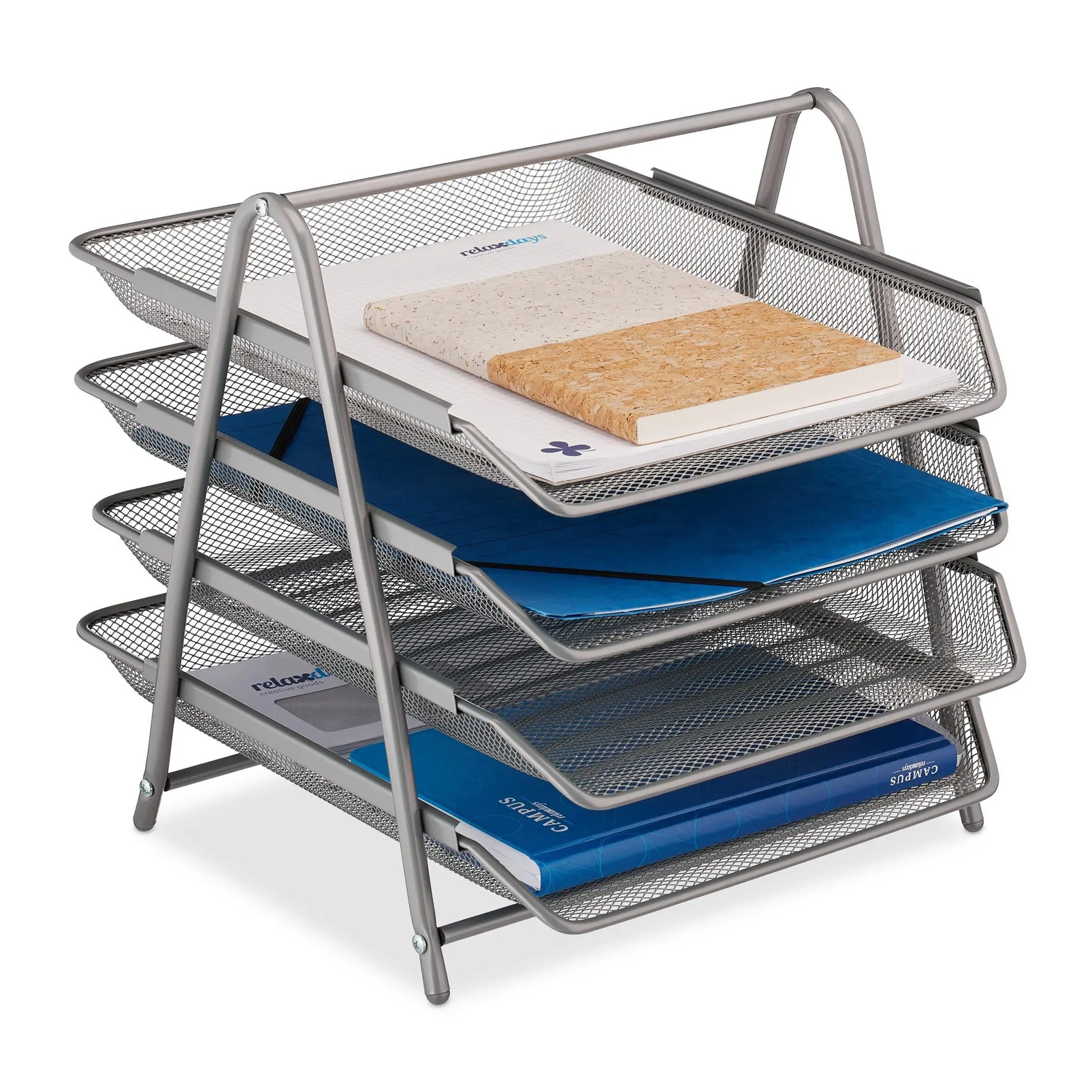 Dokumentenablage Metall mit 4 Fächern Silber von Relaxdays