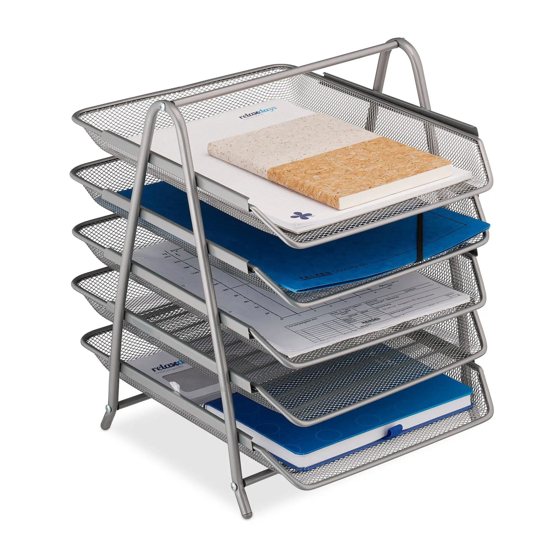 Dokumentenablage Metall mit 5 Fächern Silber von Relaxdays