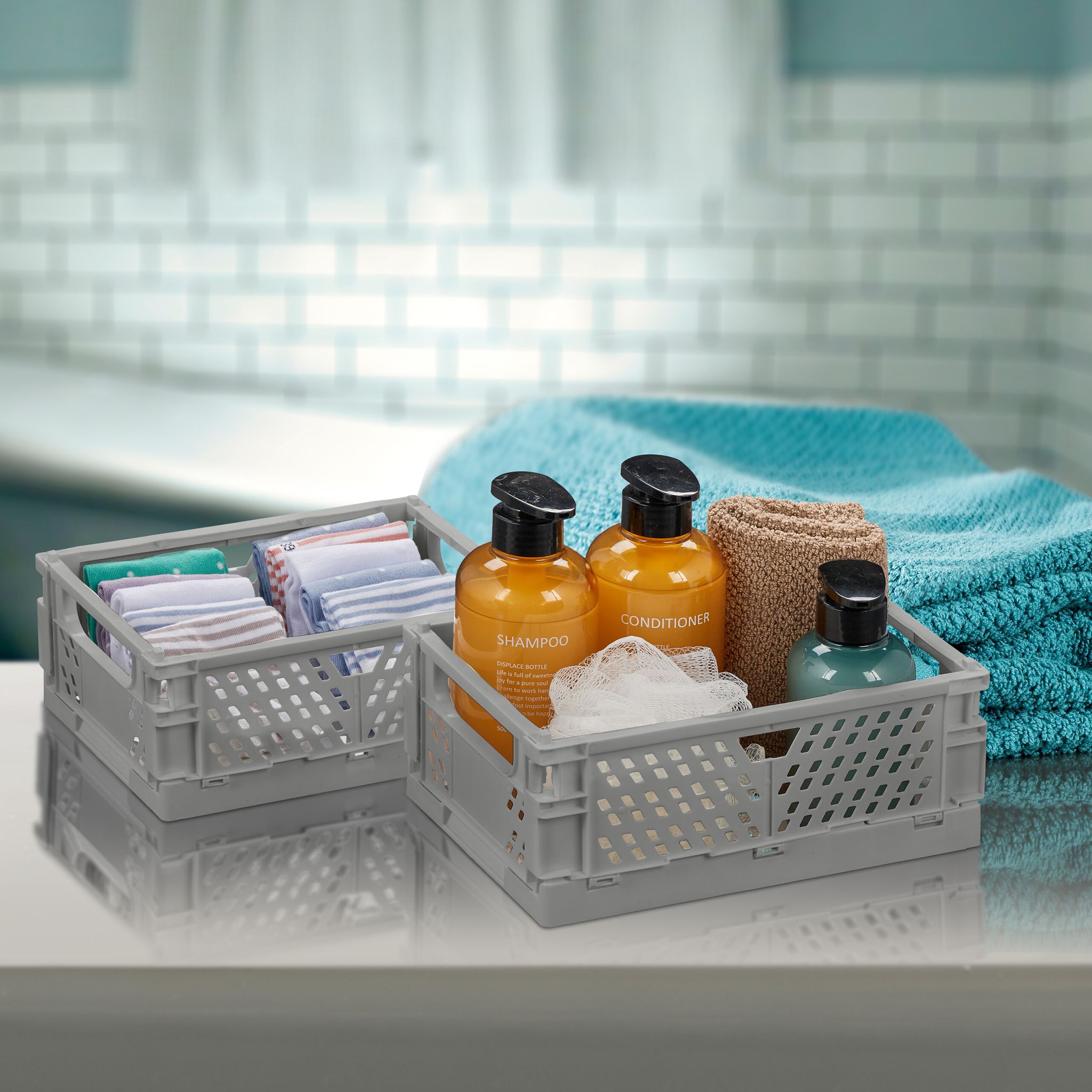 Kleine Klappbox 2er-Set Grau von Relaxdays