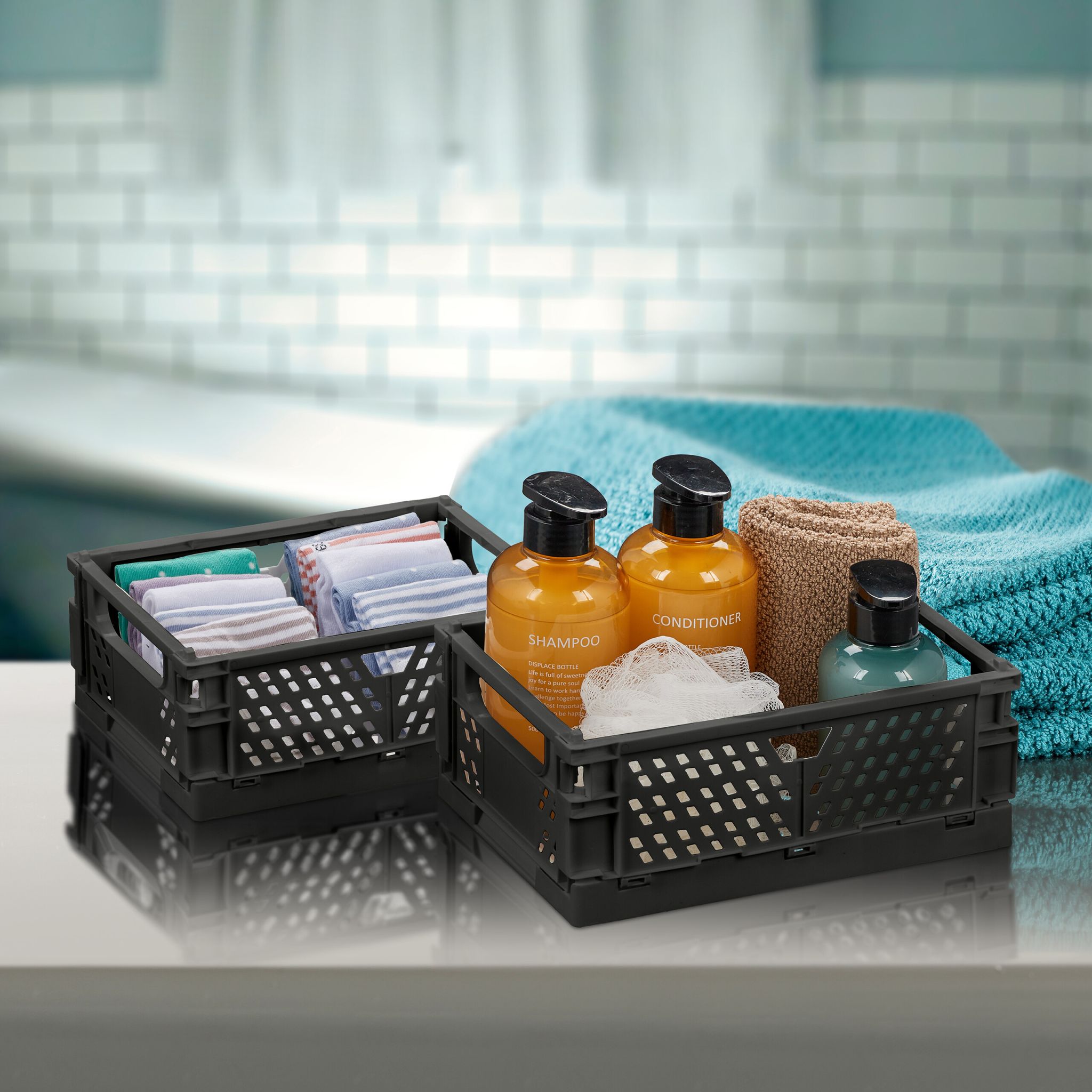 Kleine Klappbox 2er-Set Schwarz von Relaxdays