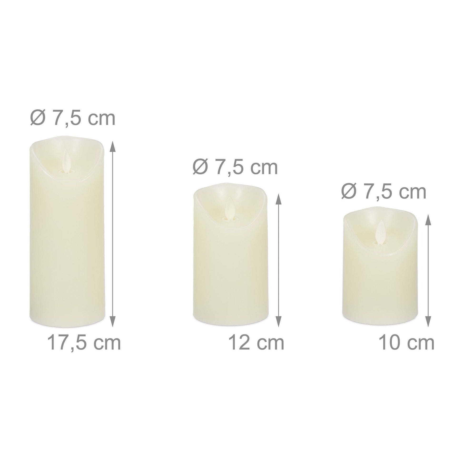 LED Kerzen 3er-Set mit Fernbedienung Creme-Schwarz-Silber von Relaxdays