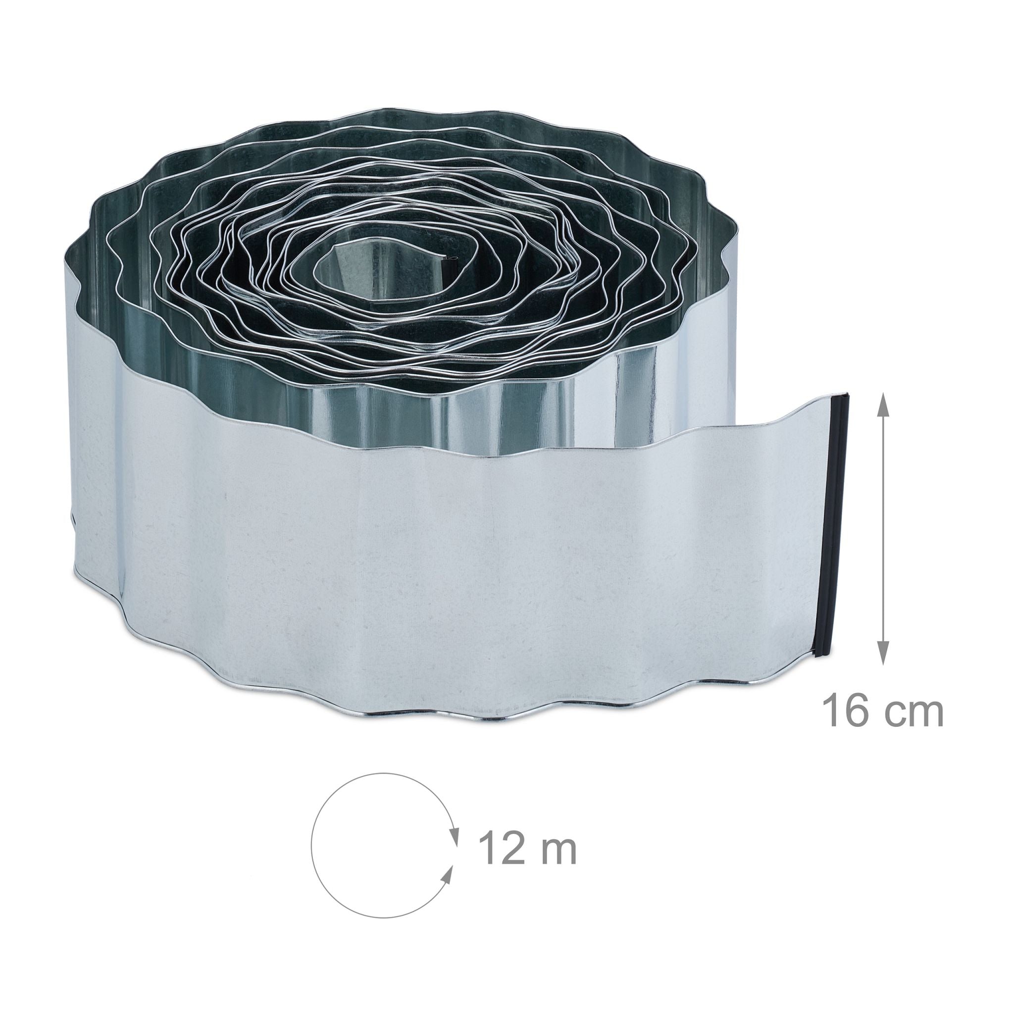 Rasenkante 12m Metall Schwarz-Silber von Relaxdays