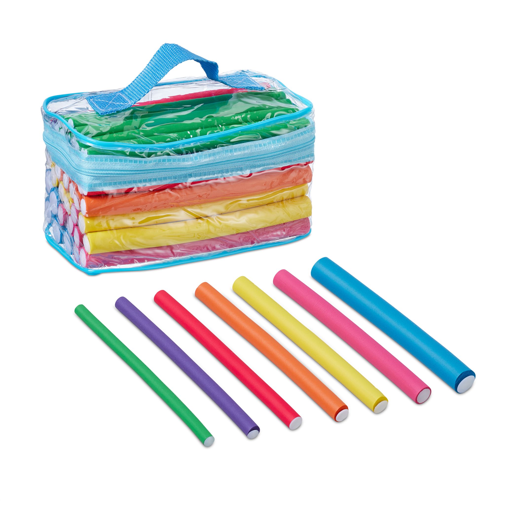 Lockenwickler-Set mit Tasche 48-tlg. Blau-Gelb-Pink von Relaxdays