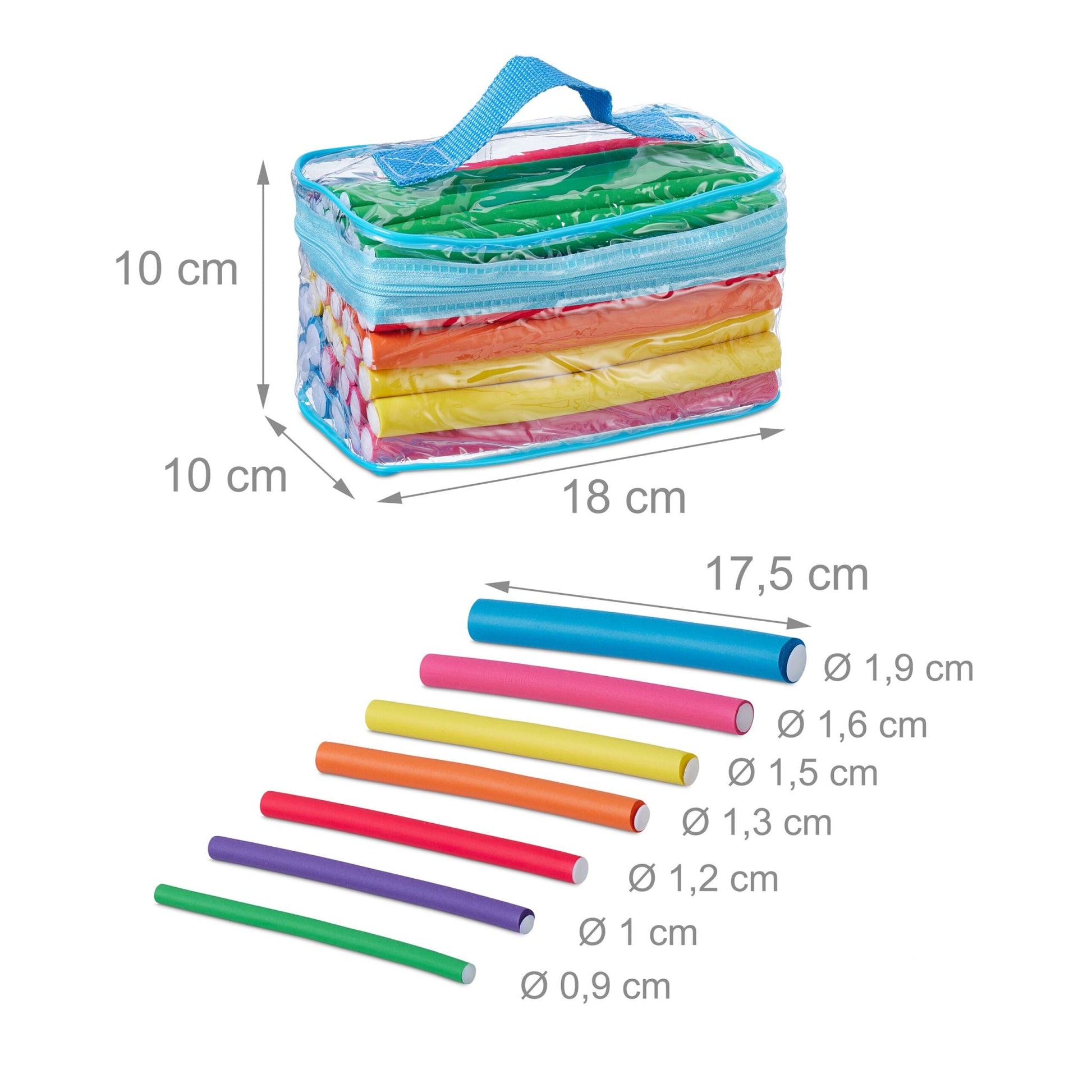 Lockenwickler-Set mit Tasche 48-tlg. Blau-Gelb-Pink von Relaxdays