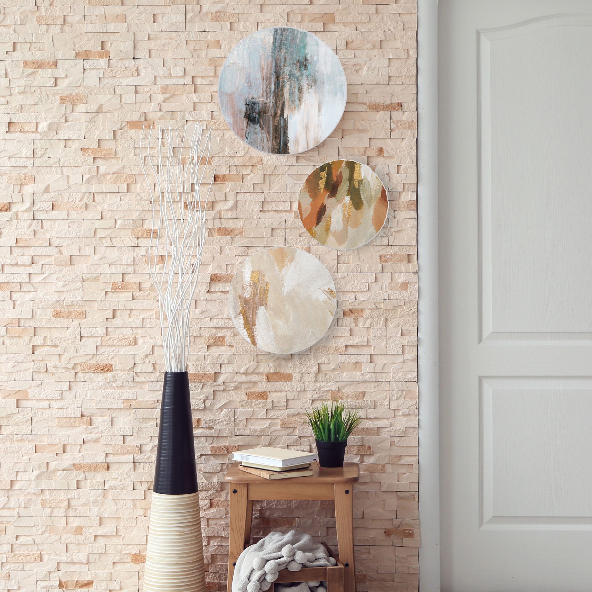 Leinwand rund 6er-Set Weiss von Relaxdays