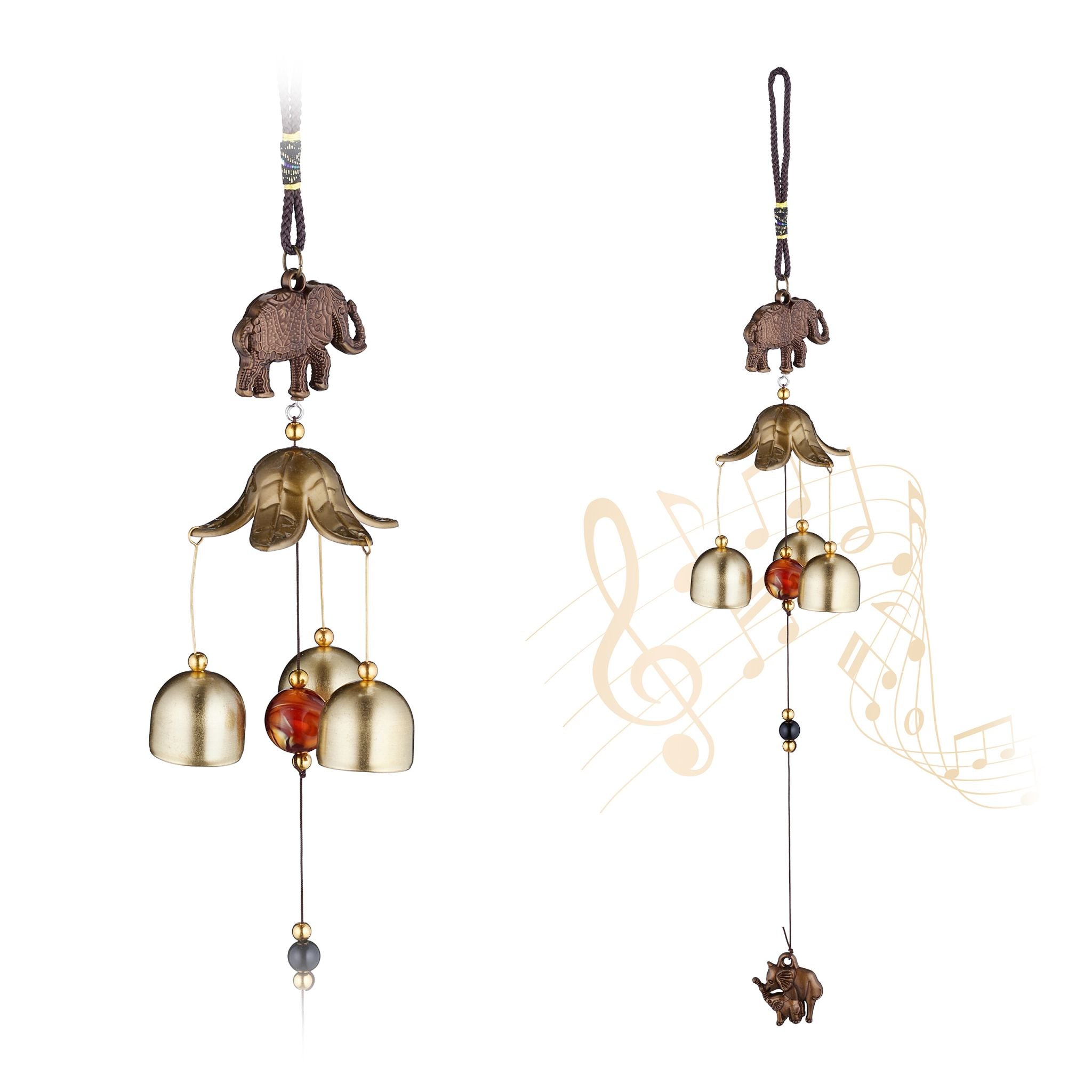 Windspiel 2er-Set mit Elefanten Gold-Rot-Schwarz von Relaxdays