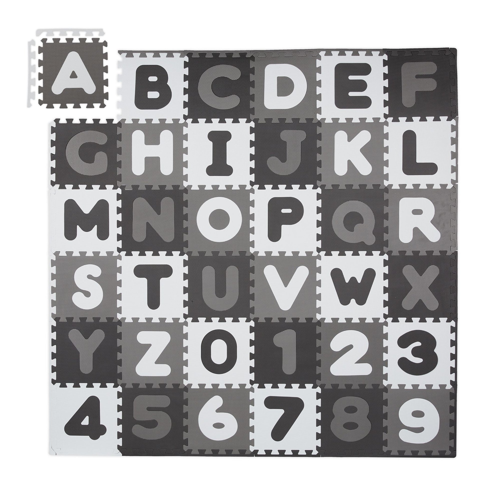 Puzzlematte ABC und Zahlen Anthrazit-Weiss-Grau von Relaxdays
