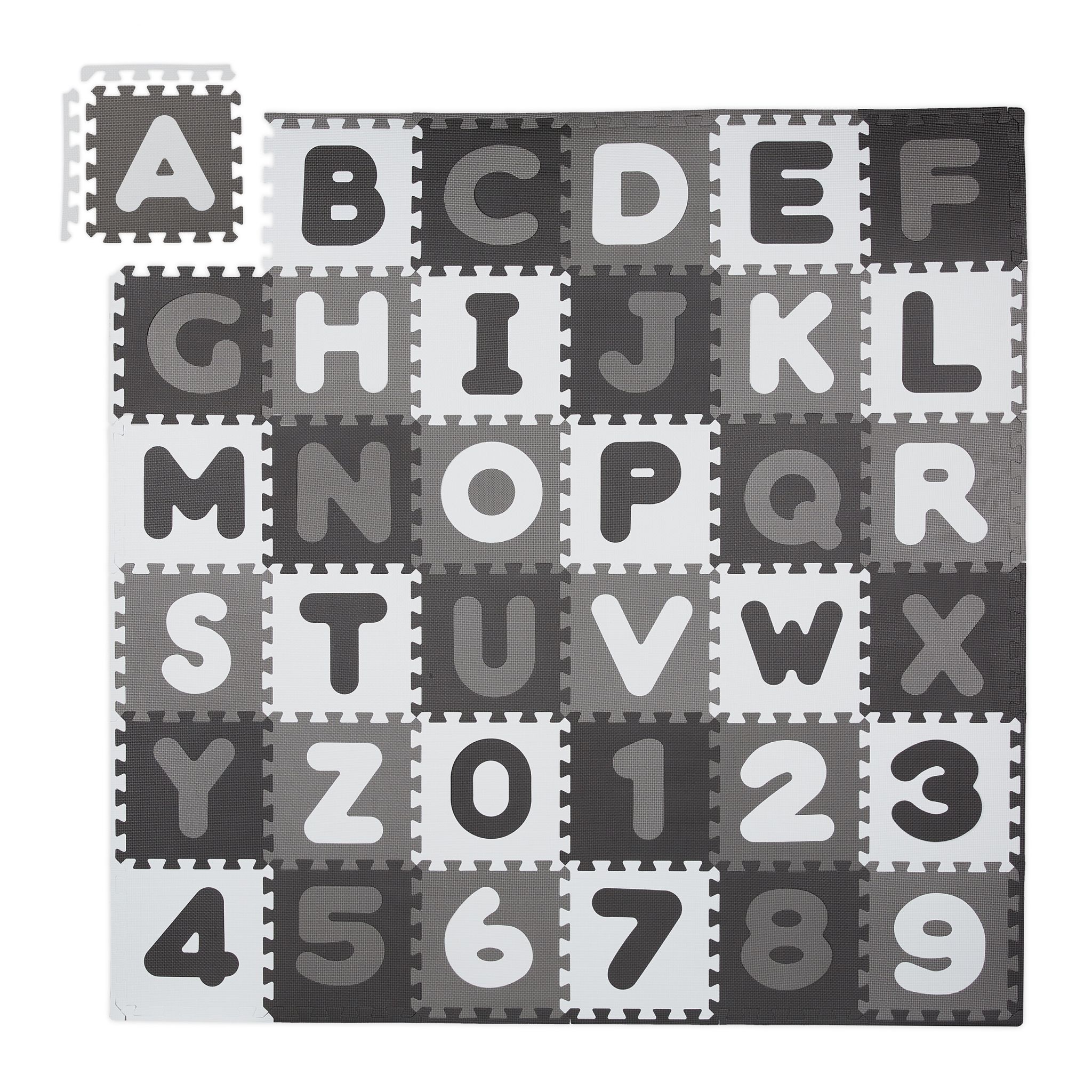 Puzzlematte ABC und Zahlen Anthrazit-Weiss-Grau von Relaxdays