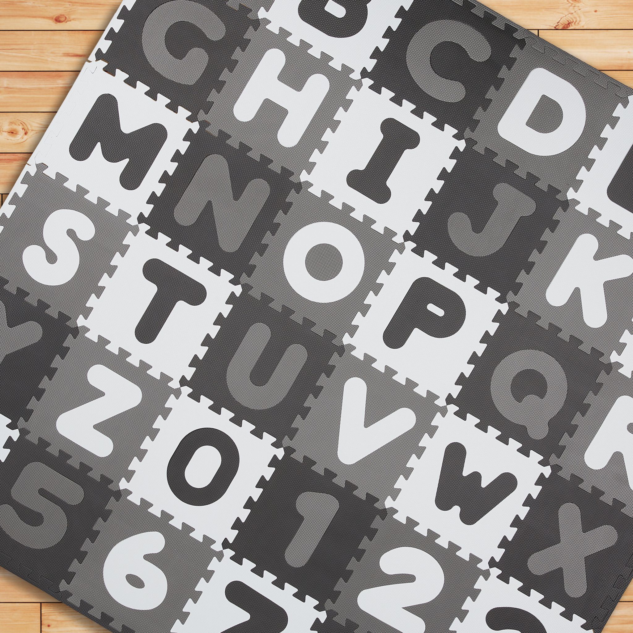 Puzzlematte ABC und Zahlen Anthrazit-Weiss-Grau von Relaxdays