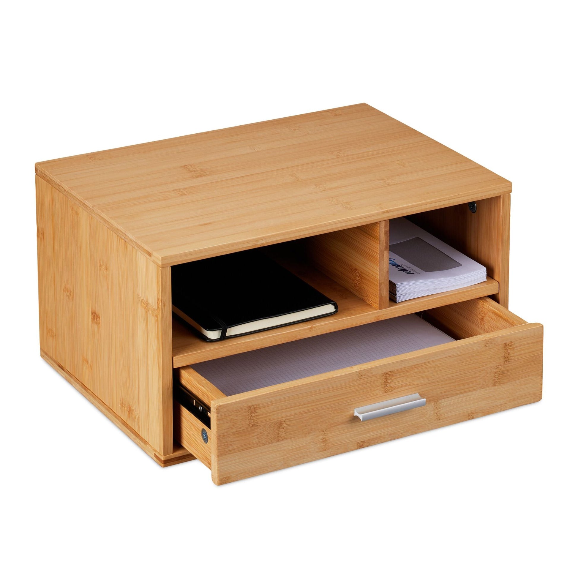 Schreibtisch Organizer mit Schublade Hellbraun-Silber von Relaxdays