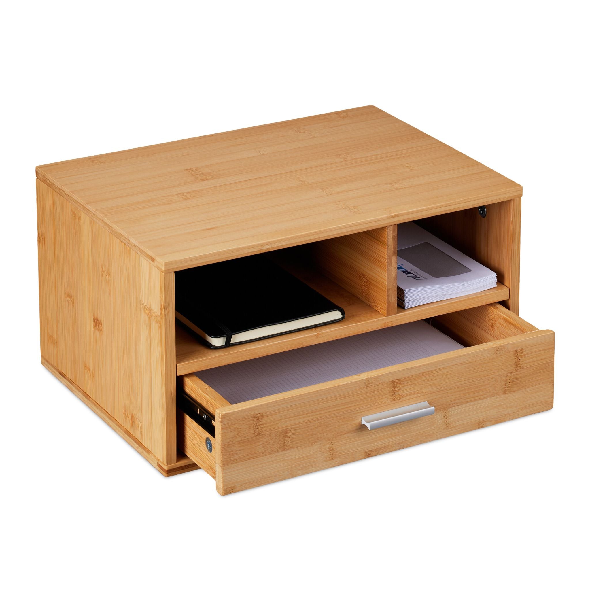Schreibtisch Organizer mit Schublade Hellbraun-Silber von Relaxdays