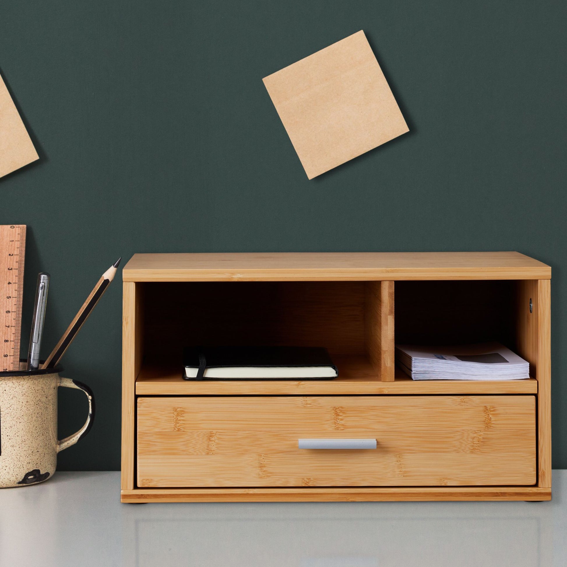 Schreibtisch Organizer mit Schublade Hellbraun-Silber von Relaxdays