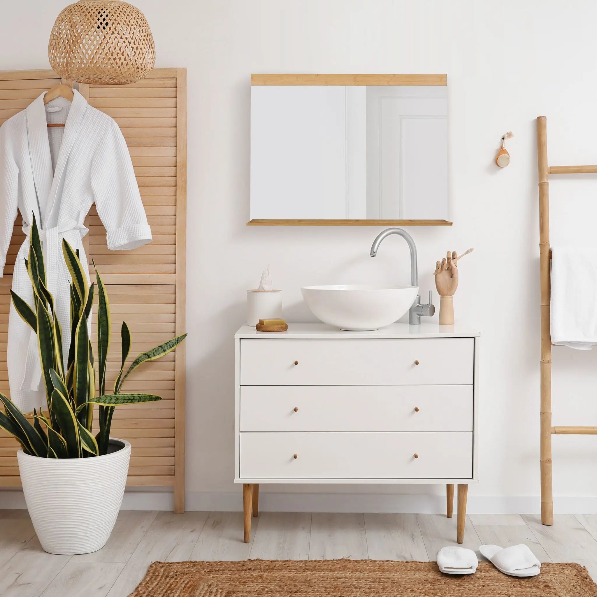 Wandspiegel Bambus mit Ablage Hellbraun von Relaxdays