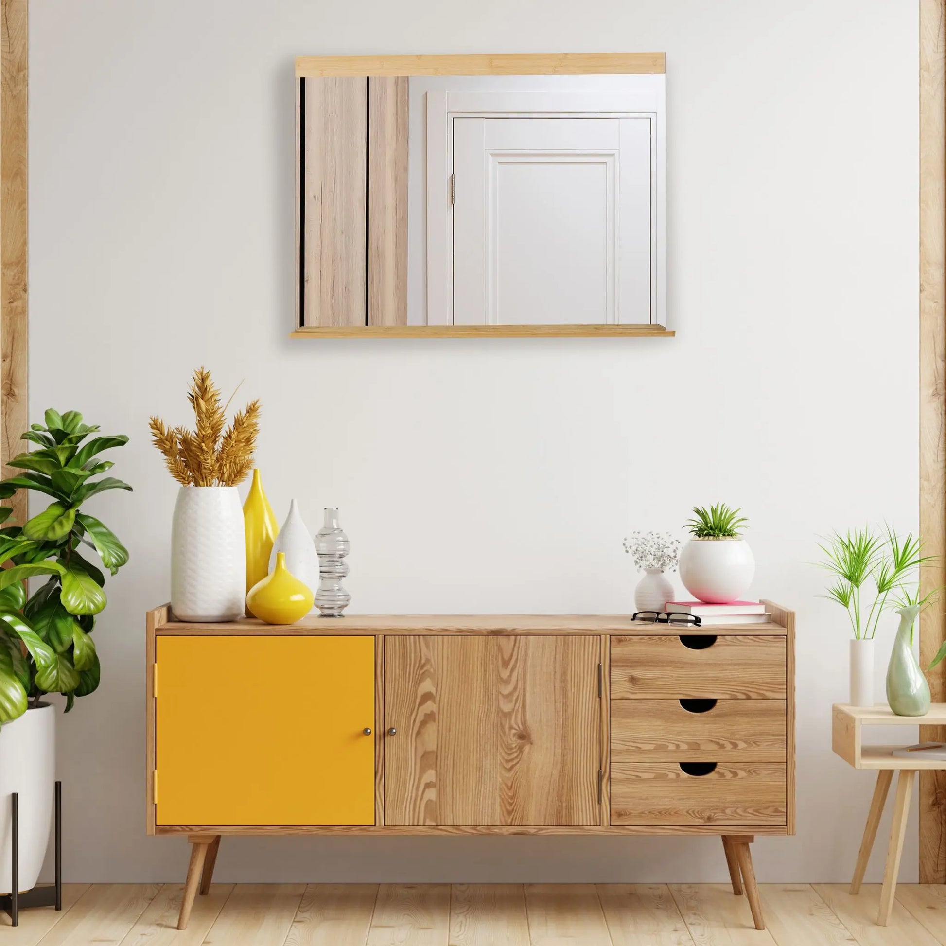 Wandspiegel Bambus mit Ablage Hellbraun von Relaxdays