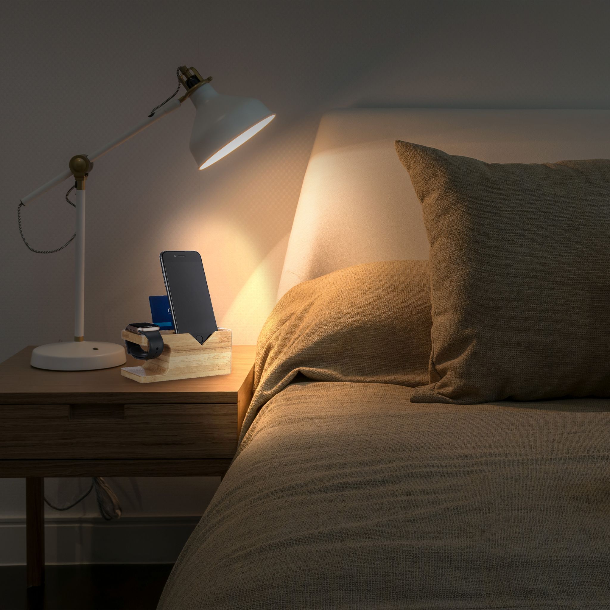 Ladestation Smartphone und Smartwatch Hellbraun von Relaxdays