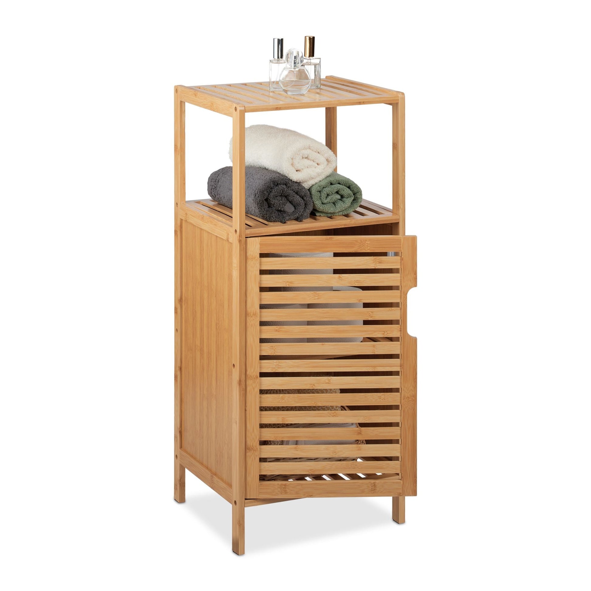 Schmaler Badschrank Bambus Hellbraun von Relaxdays