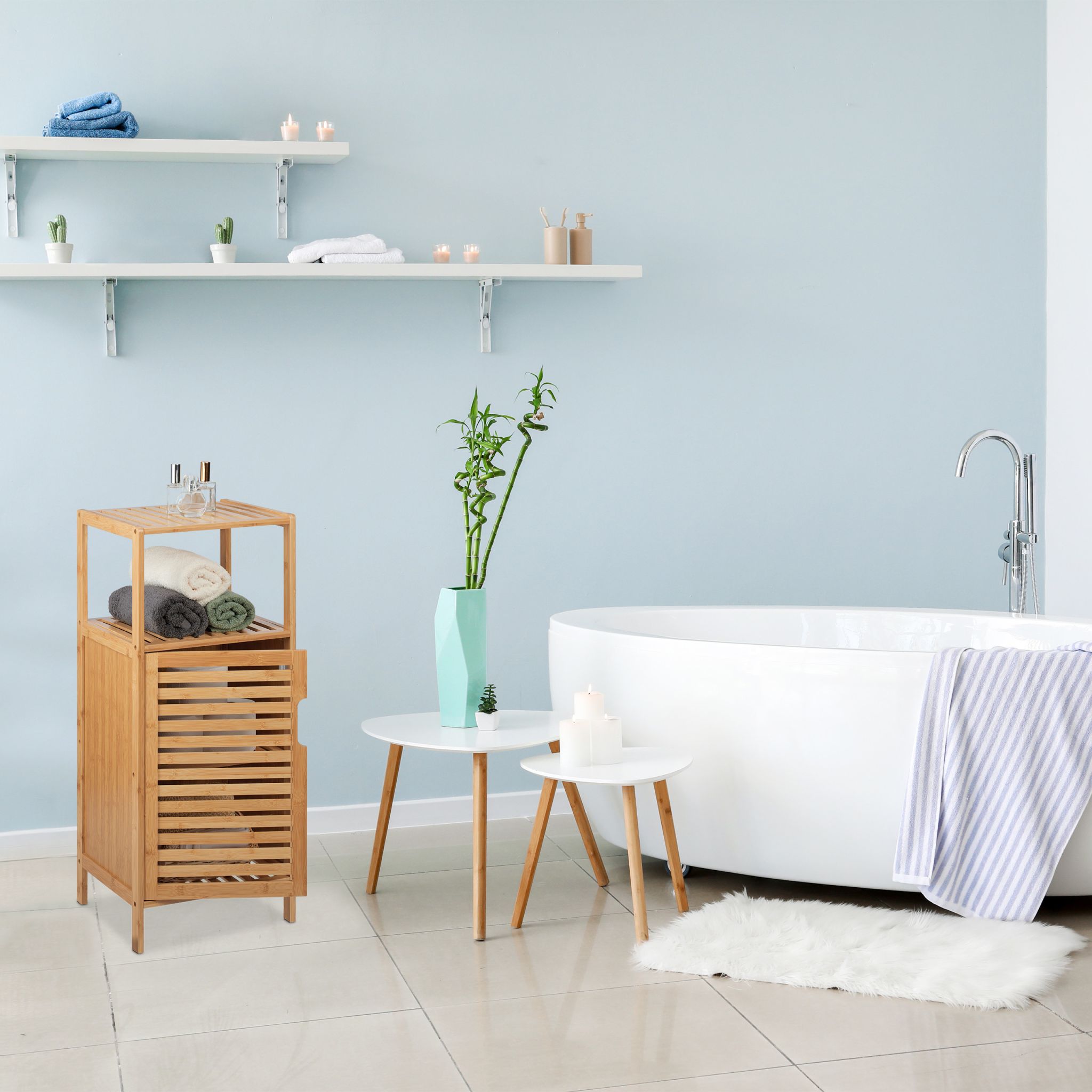 Schmaler Badschrank Bambus Hellbraun von Relaxdays