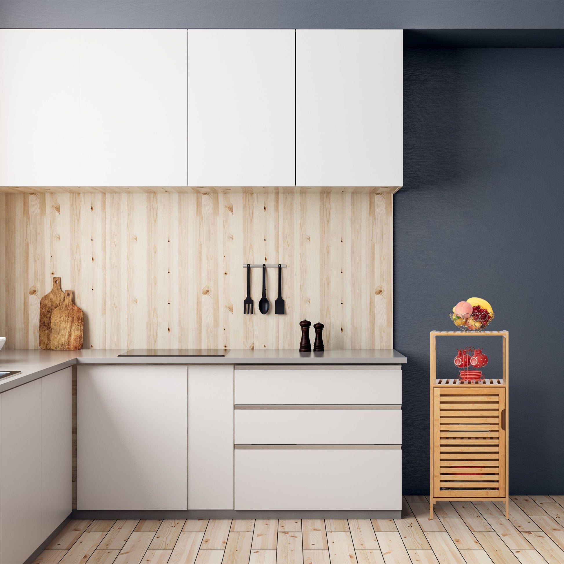 Schmaler Badschrank Bambus Hellbraun von Relaxdays