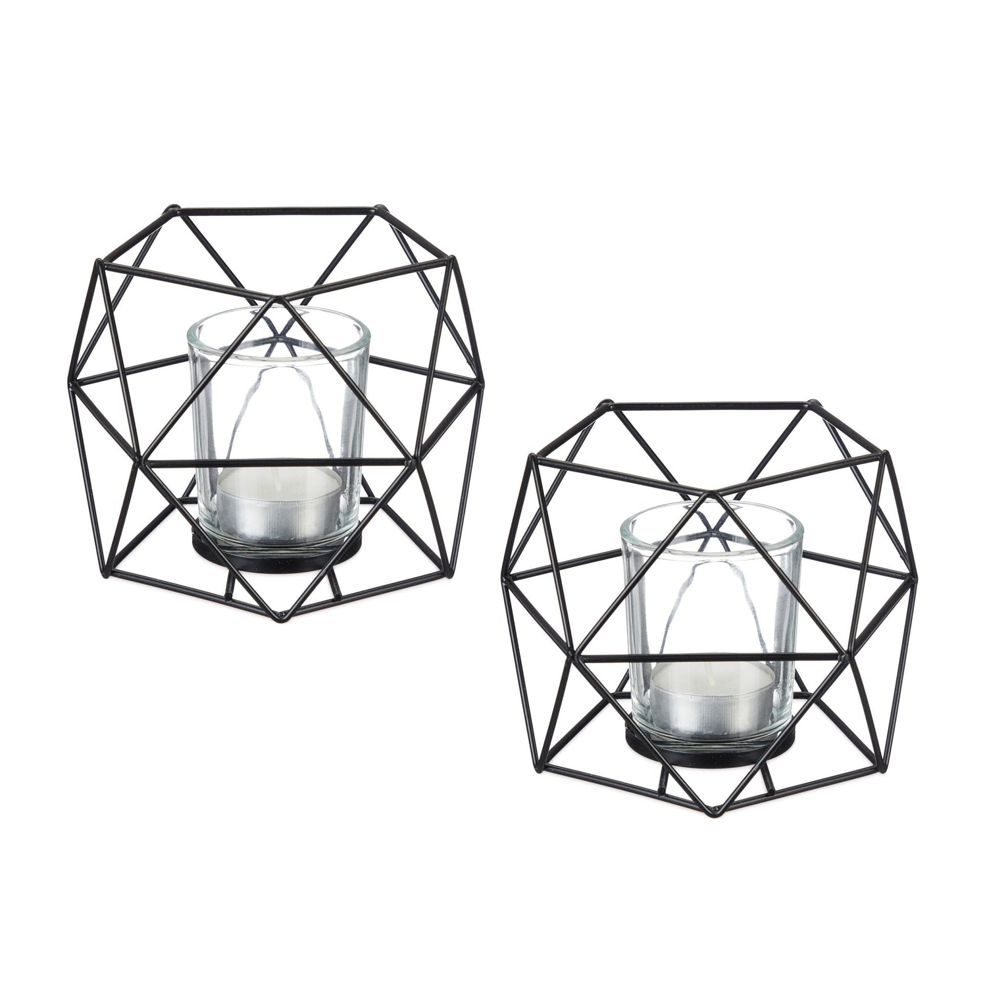 Geometrischer Teelichthalter 2er-Set Schwarz von Relaxdays