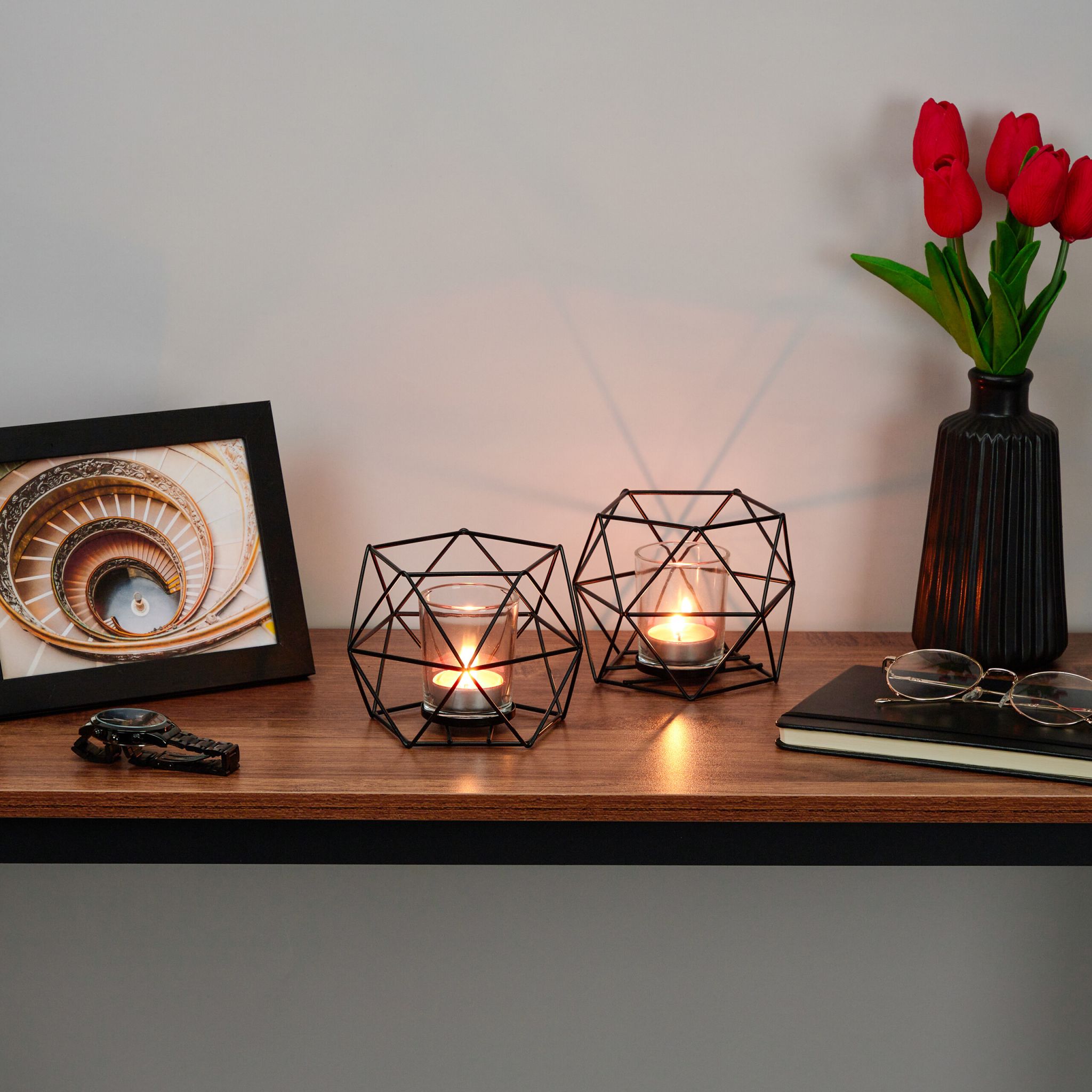 Geometrischer Teelichthalter 2er-Set Schwarz von Relaxdays