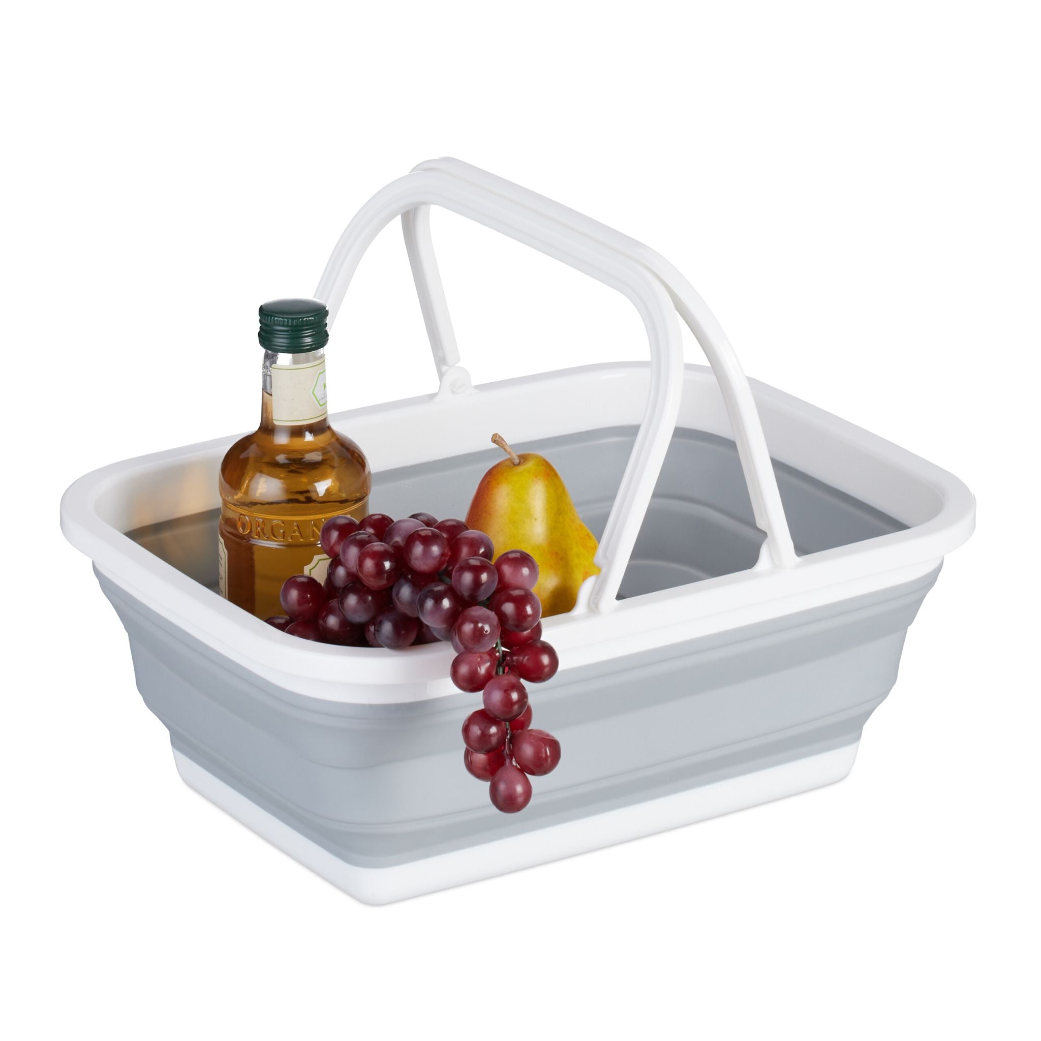 Faltkorb mit Henkel Weiss-Grau von Relaxdays