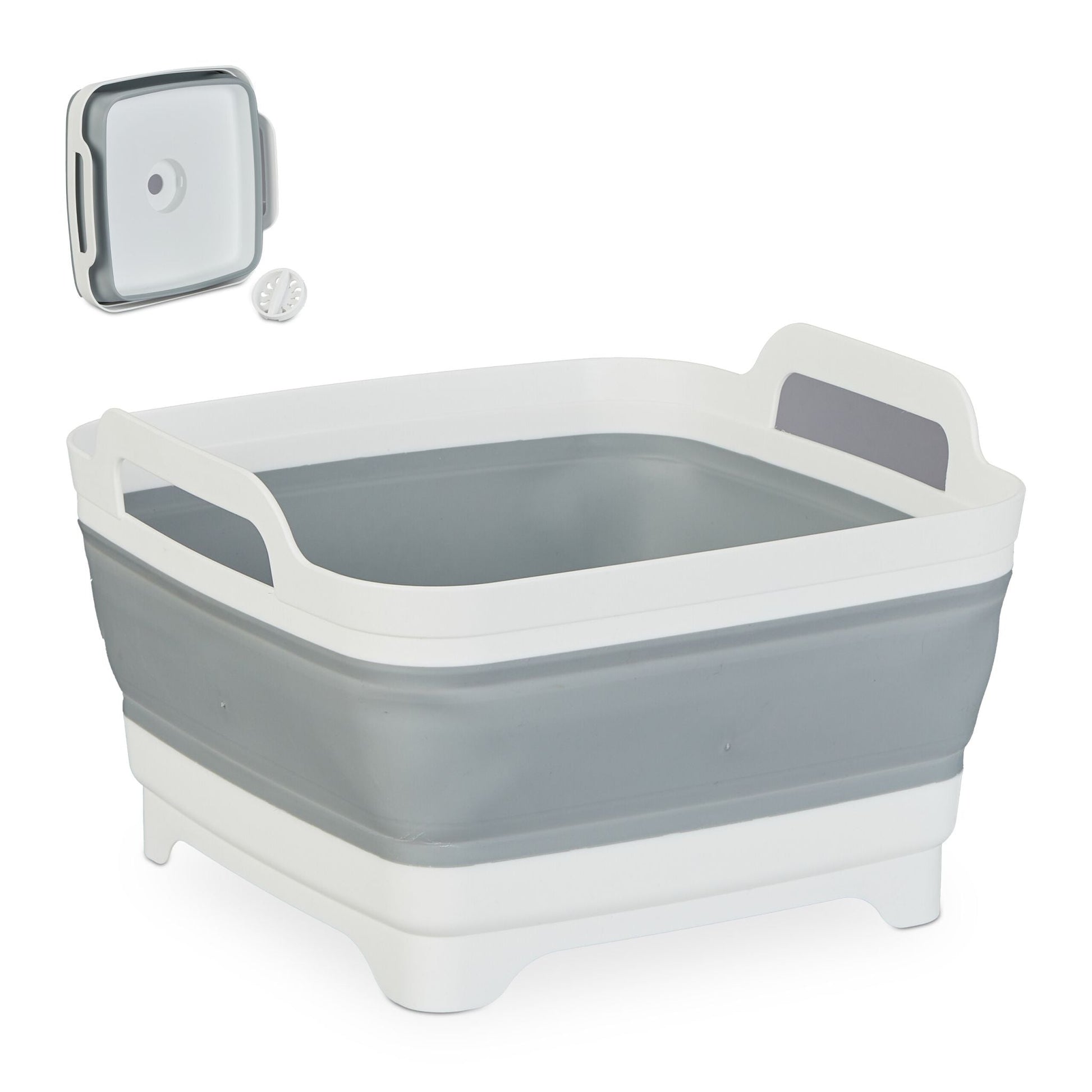 Faltbare Spülschüssel mit Ablauf Weiss-Grau von Relaxdays