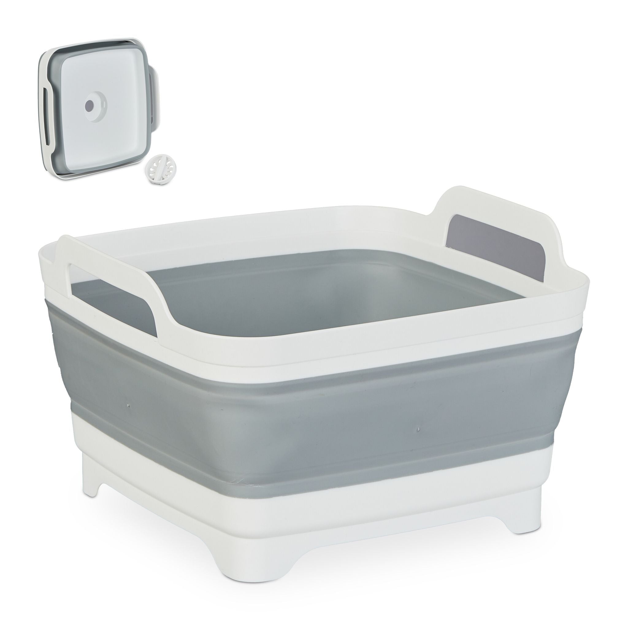Faltbare Spülschüssel mit Ablauf Weiss-Grau von Relaxdays