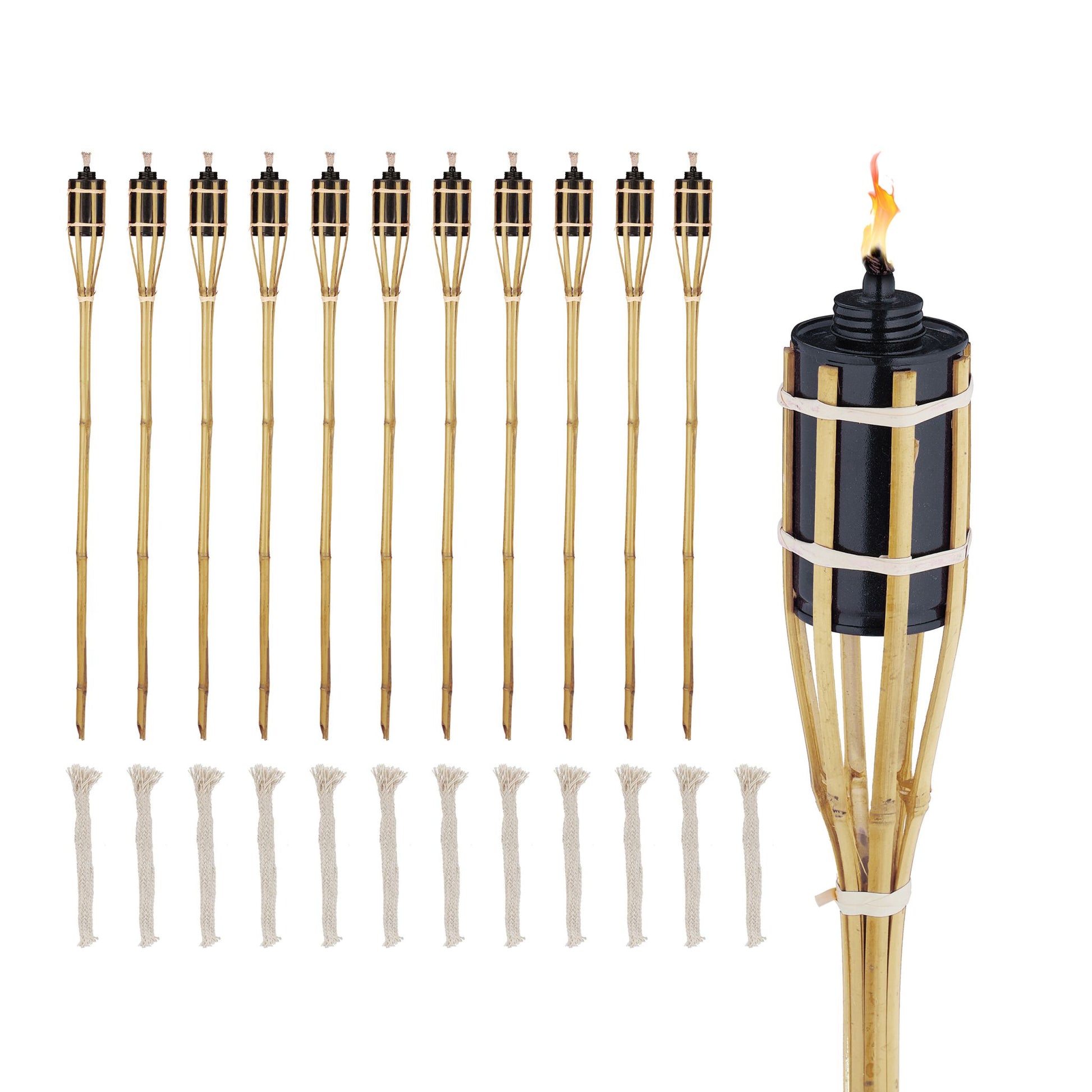 Gartenfackeln 90cm 12er-Set Hellbraun-Schwarz von Relaxdays
