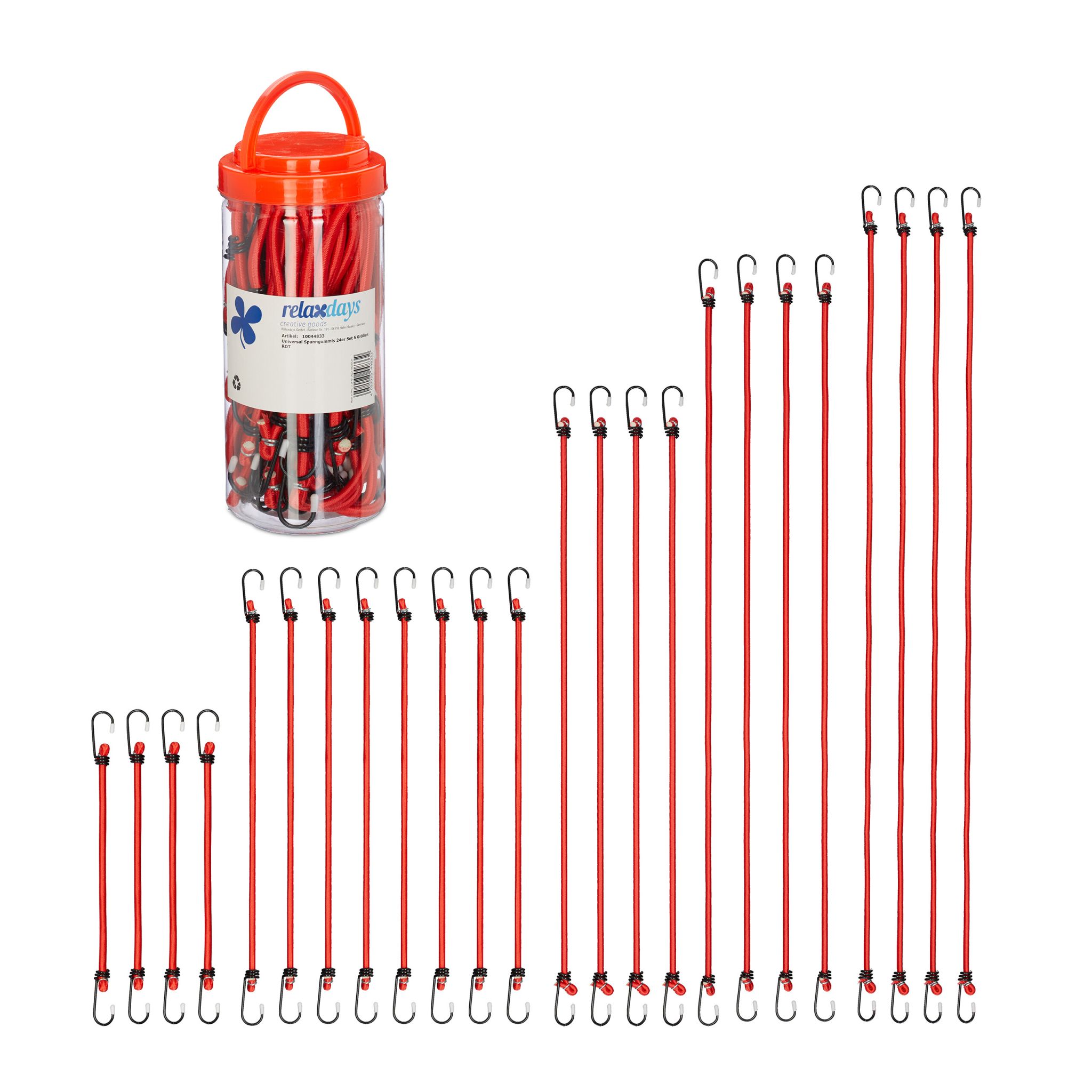 Spanngummi 24er-Set 5 Grössen Rot-Schwarz von Relaxdays