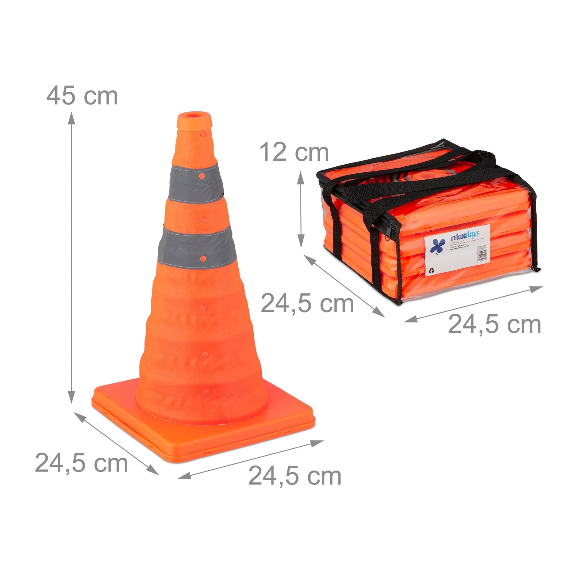 Faltbare Pylonen 4er-Set Orange-Silber von Relaxdays