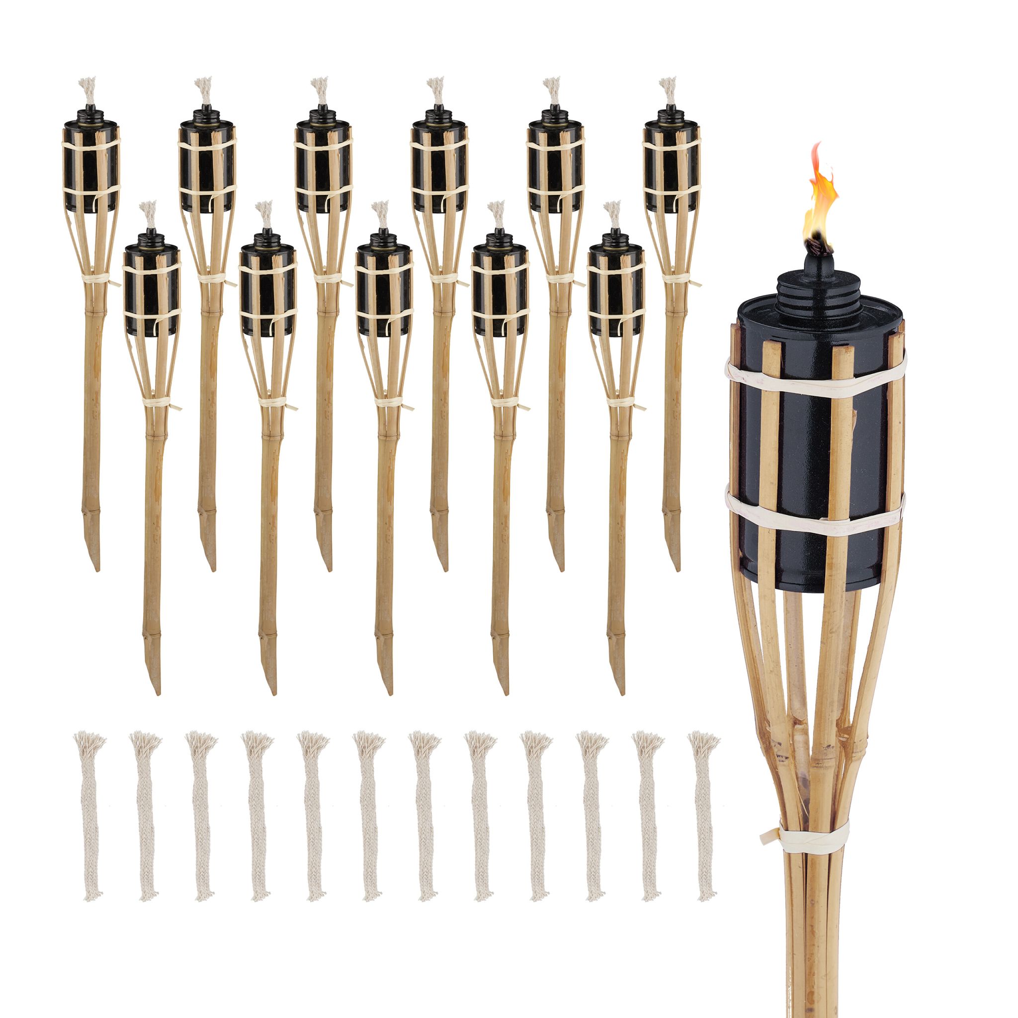 Gartenfackeln 50cm 12er-Set Hellbraun-Schwarz von Relaxdays