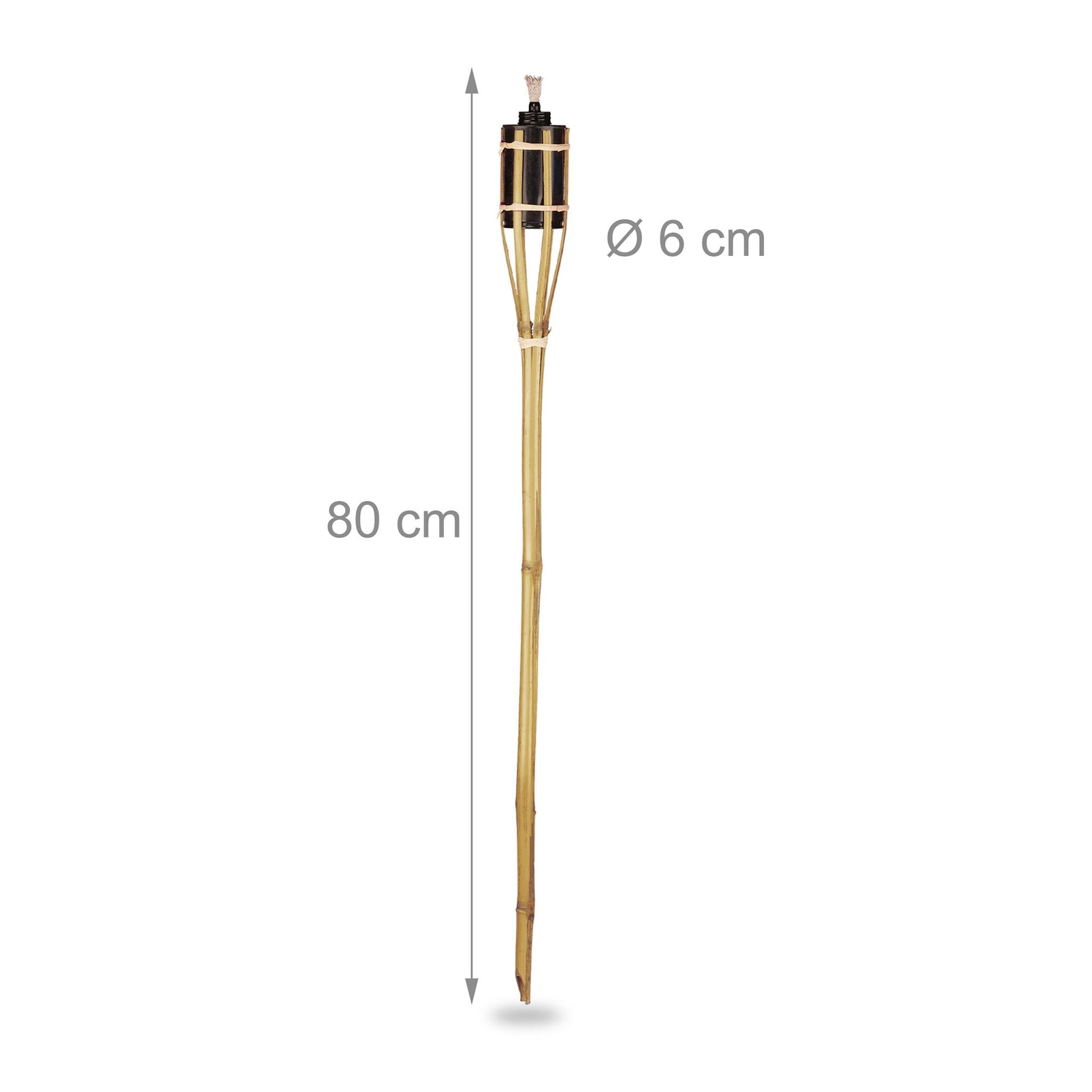 Gartenfackeln Bambus 80cm 10er-Set Hellbraun-Schwarz von Relaxdays