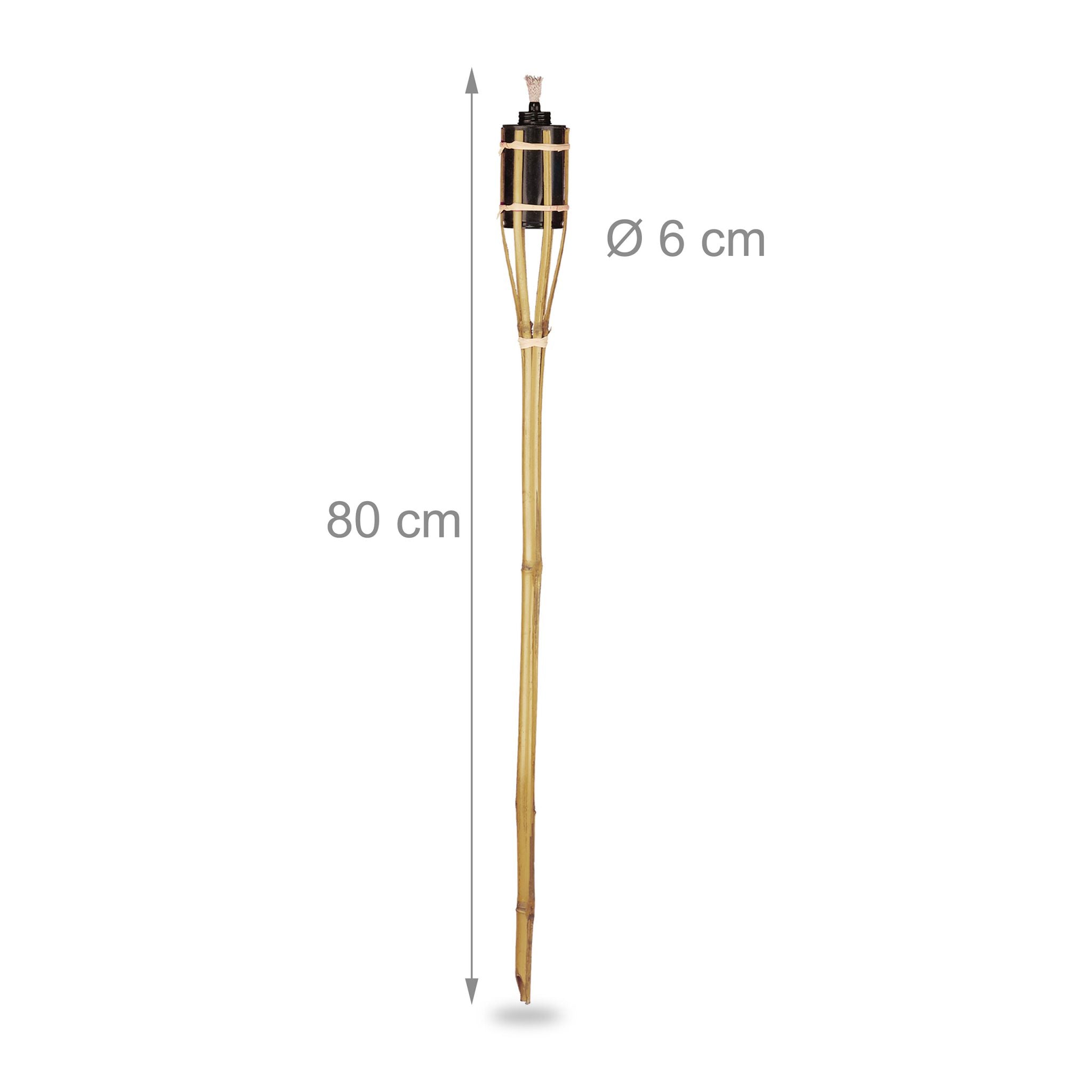 Gartenfackeln Bambus 80cm 10er-Set Hellbraun-Schwarz von Relaxdays