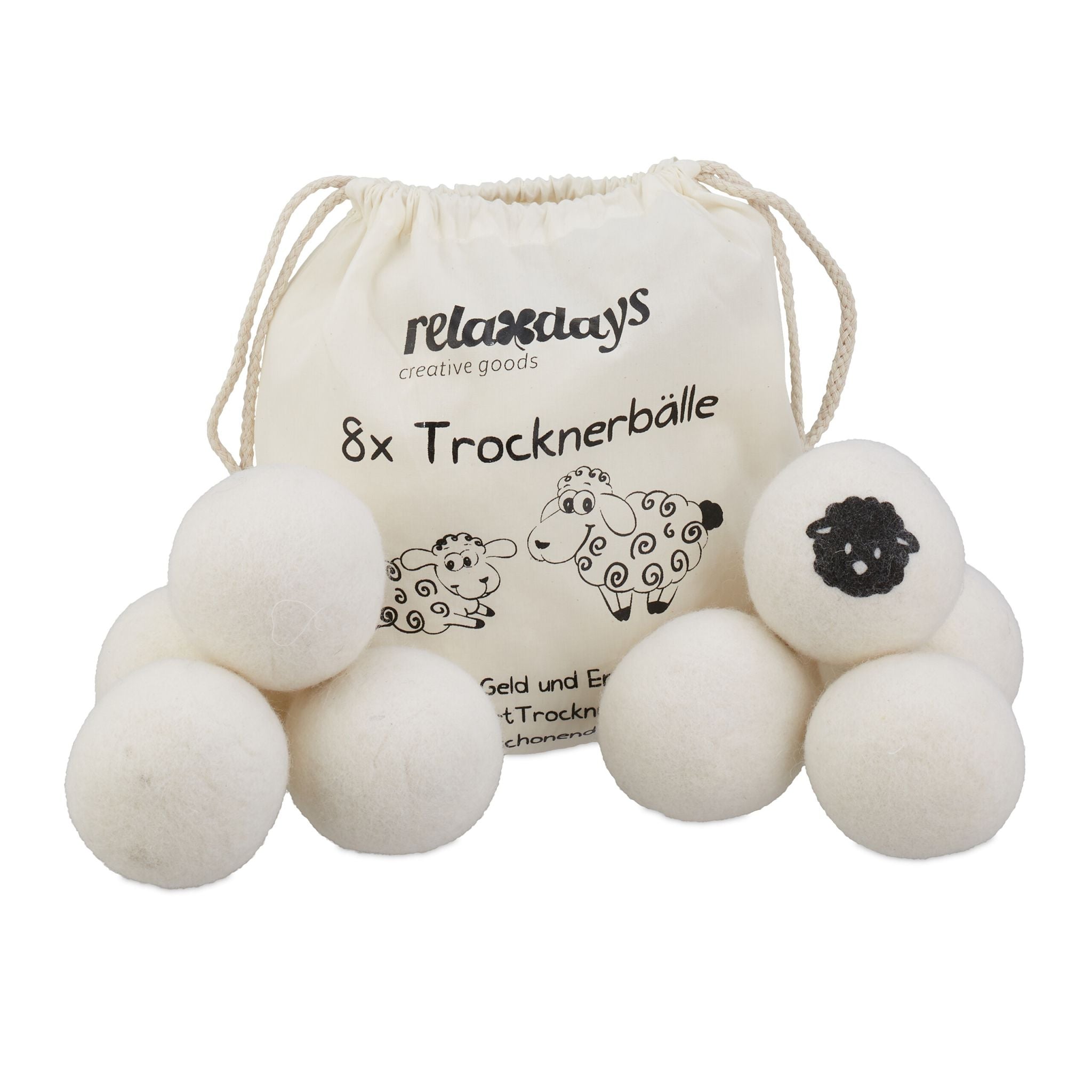 Trocknerbälle Schafwolle 8er-Set Weiss-Schwarz von Relaxdays