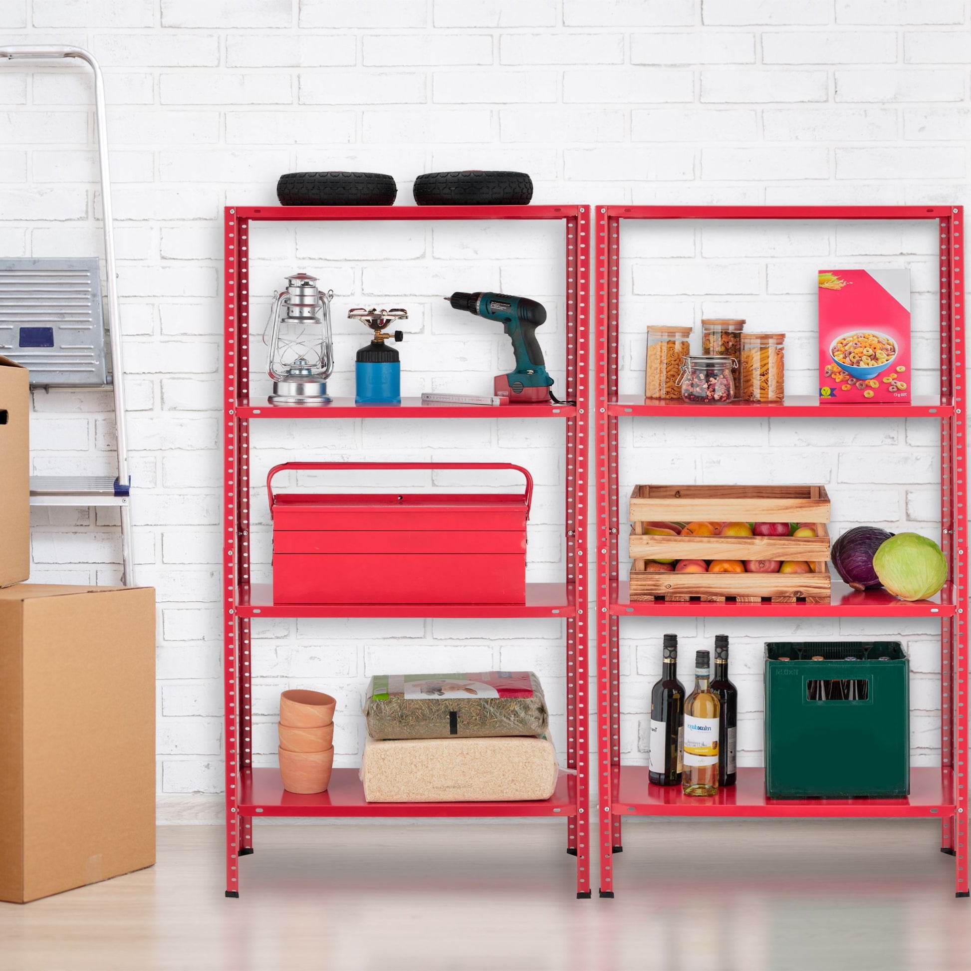 Schwerlastregal 2er-Set 4 Ebenen Rot von Relaxdays