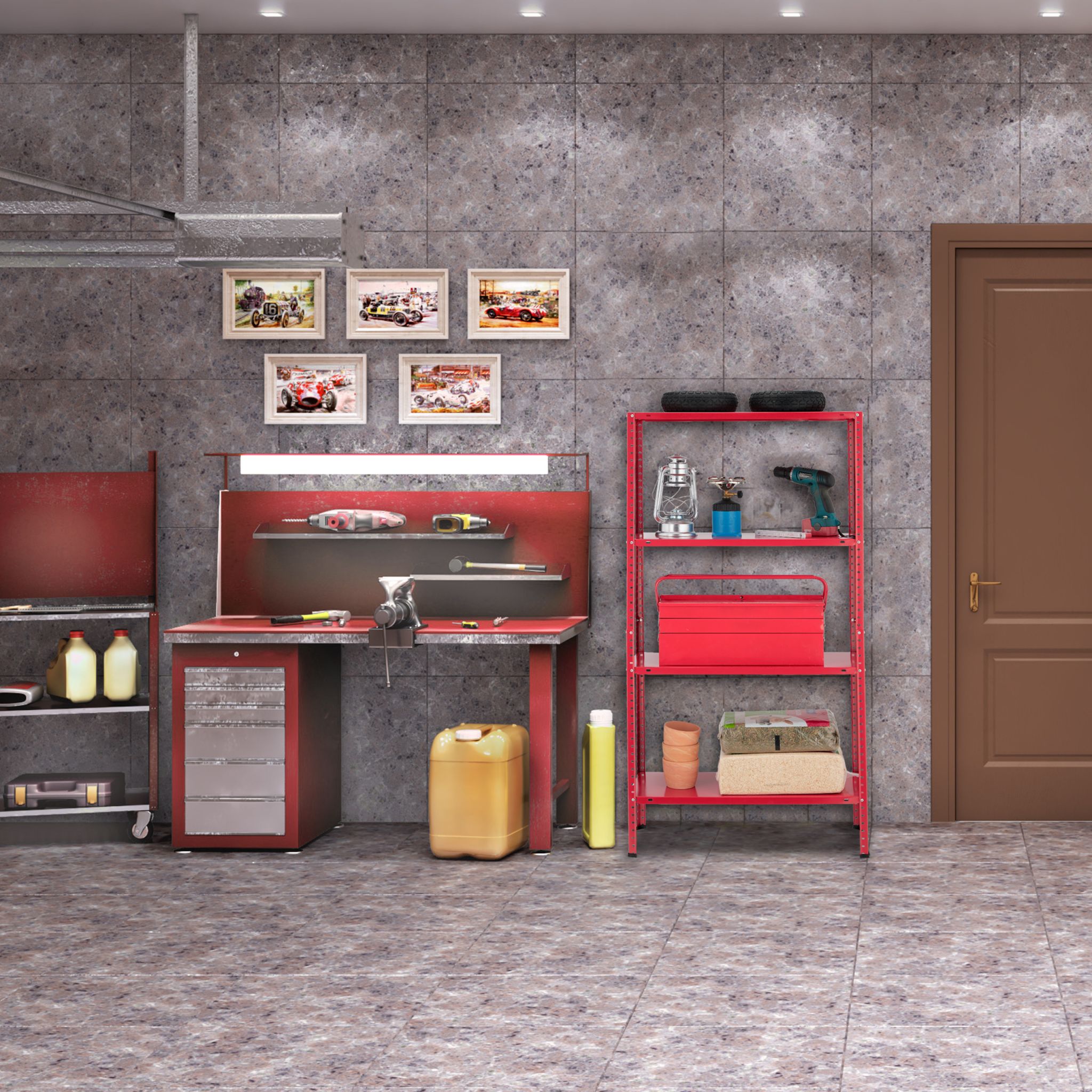 Schwerlastregal 2er-Set 4 Ebenen Rot von Relaxdays