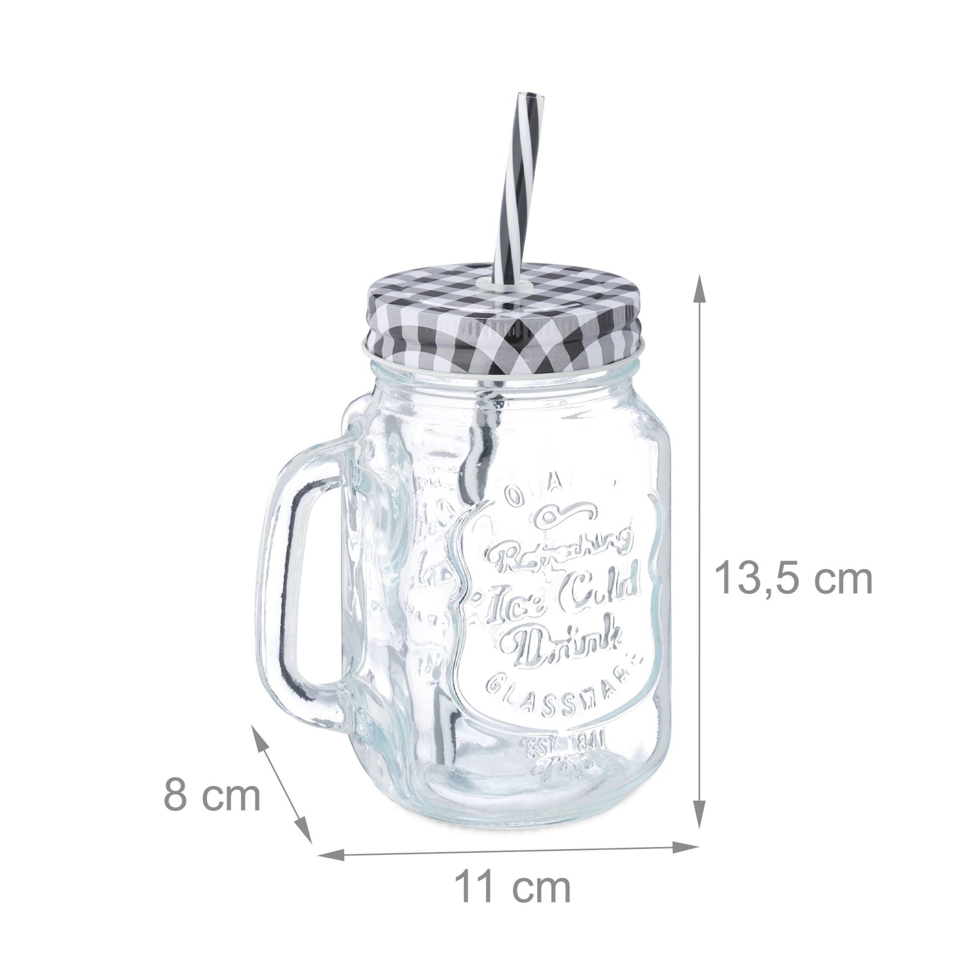 Trinkgläser mit Deckel kariert 8er-Set Weiss-Schwarz-Transparent von Relaxdays