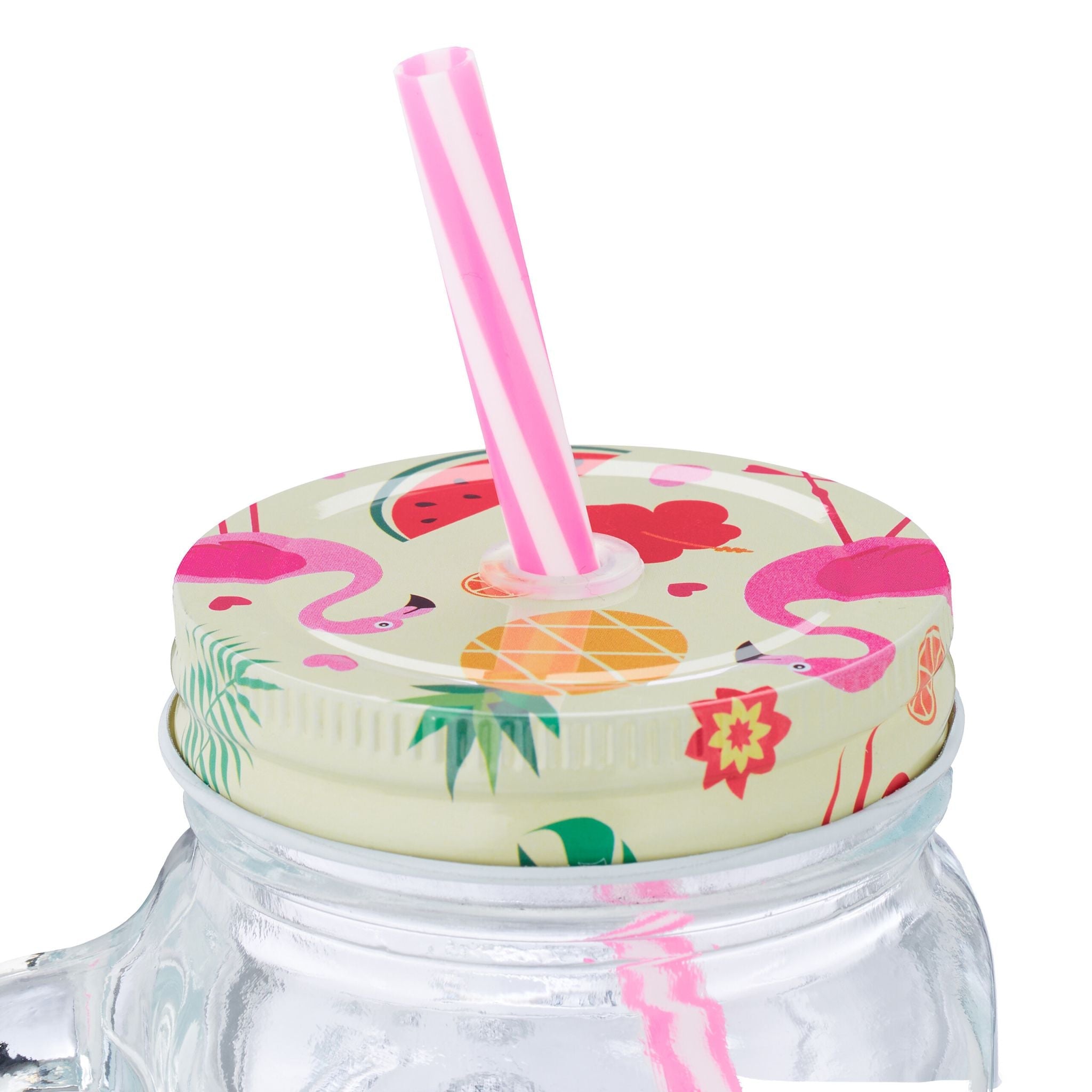 Trinkgläser mit Deckel Flamingo 8er-Set Creme-Rosa-Transparent von Relaxdays