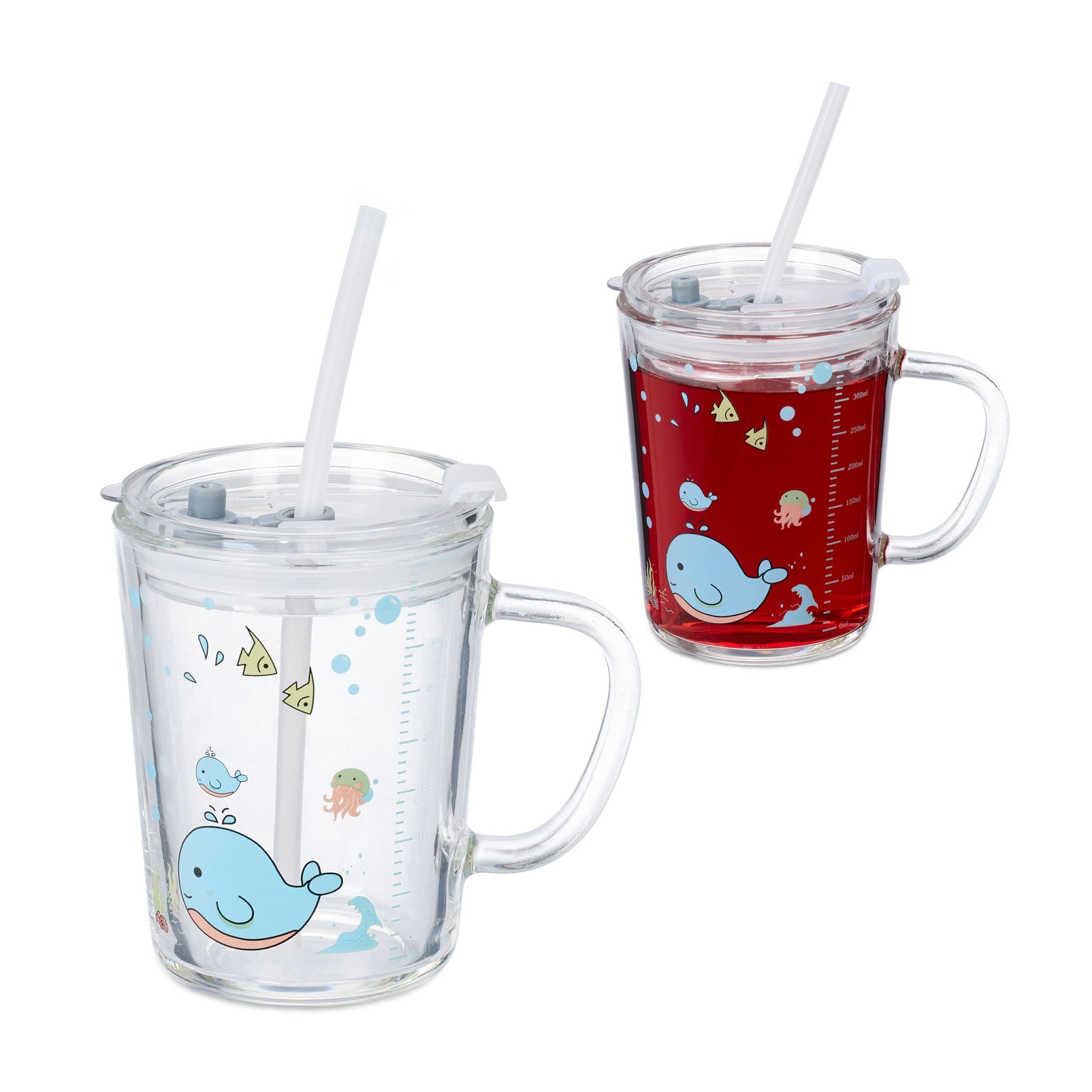 Kindergläser mit Walmotiv 2er-Set Rosa-Transparent-Türkis von Relaxdays