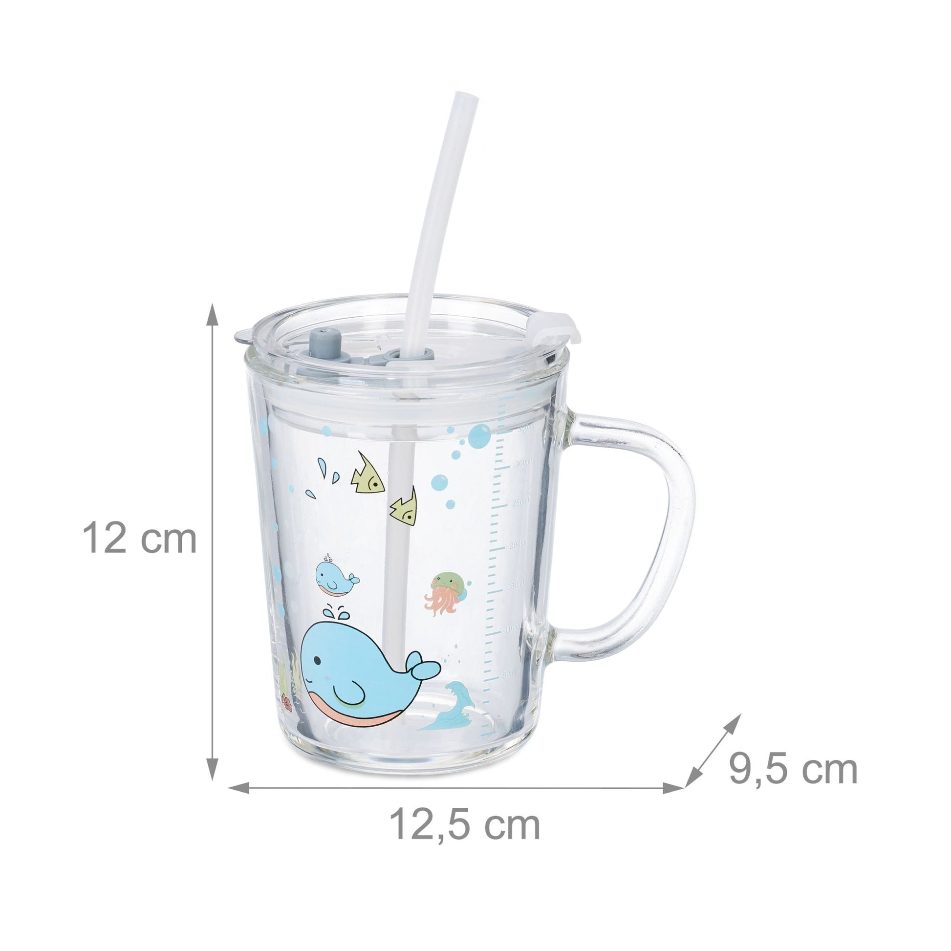 Kindergläser mit Walmotiv 2er-Set Rosa-Transparent-Türkis von Relaxdays