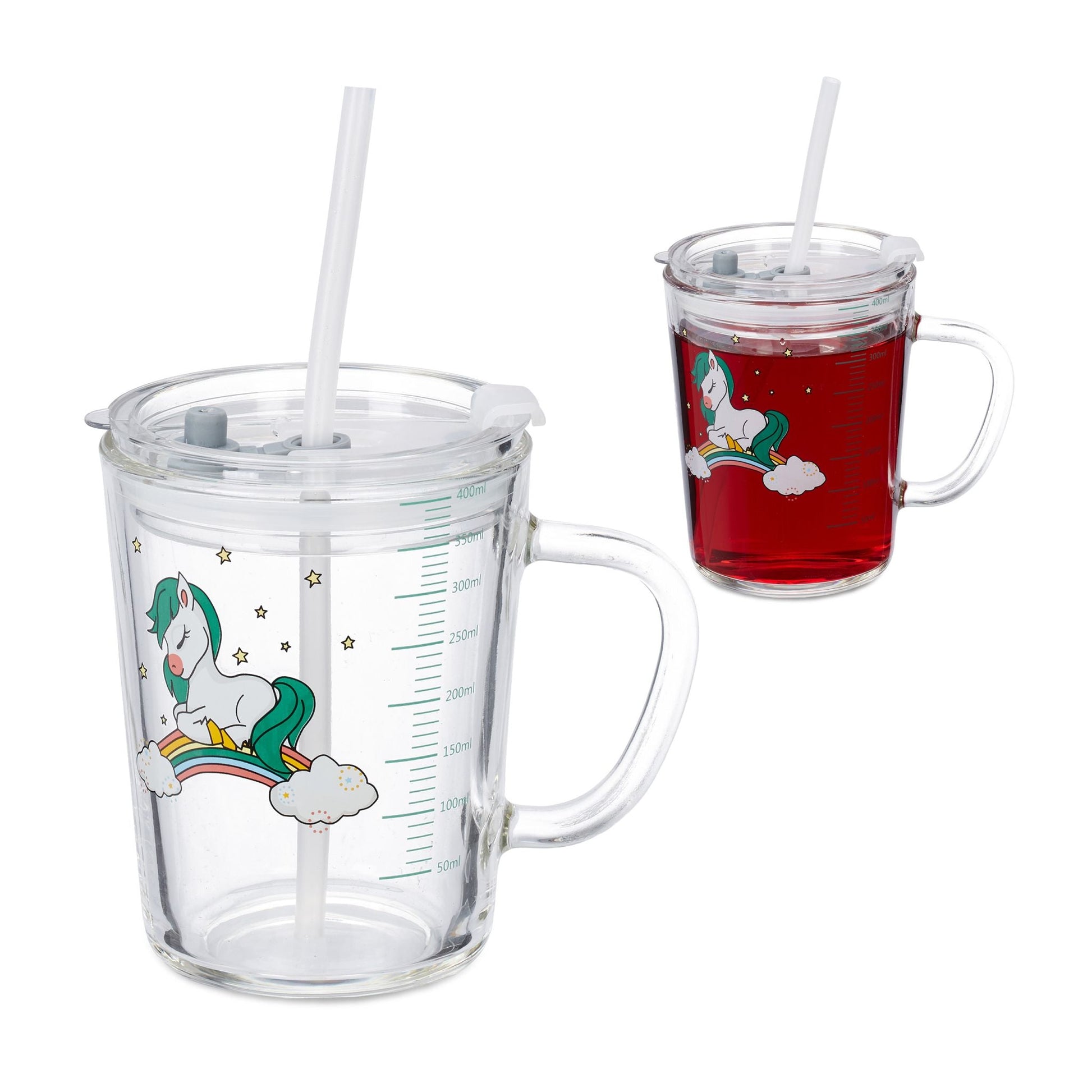 Kindergläser mit Pferdemotiv 2er-Set Weiss-Dunkelgrün-Transparent von Relaxdays