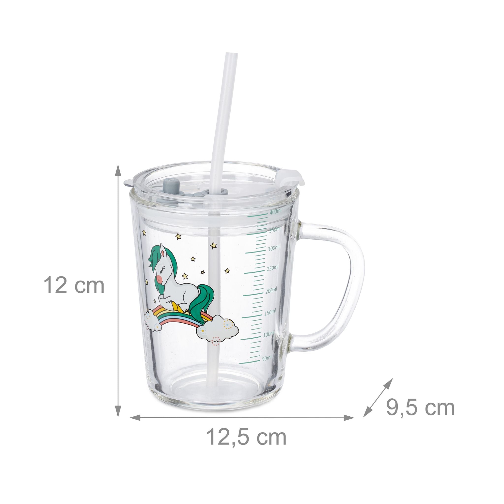 Kindergläser mit Pferdemotiv 2er-Set Weiss-Dunkelgrün-Transparent von Relaxdays