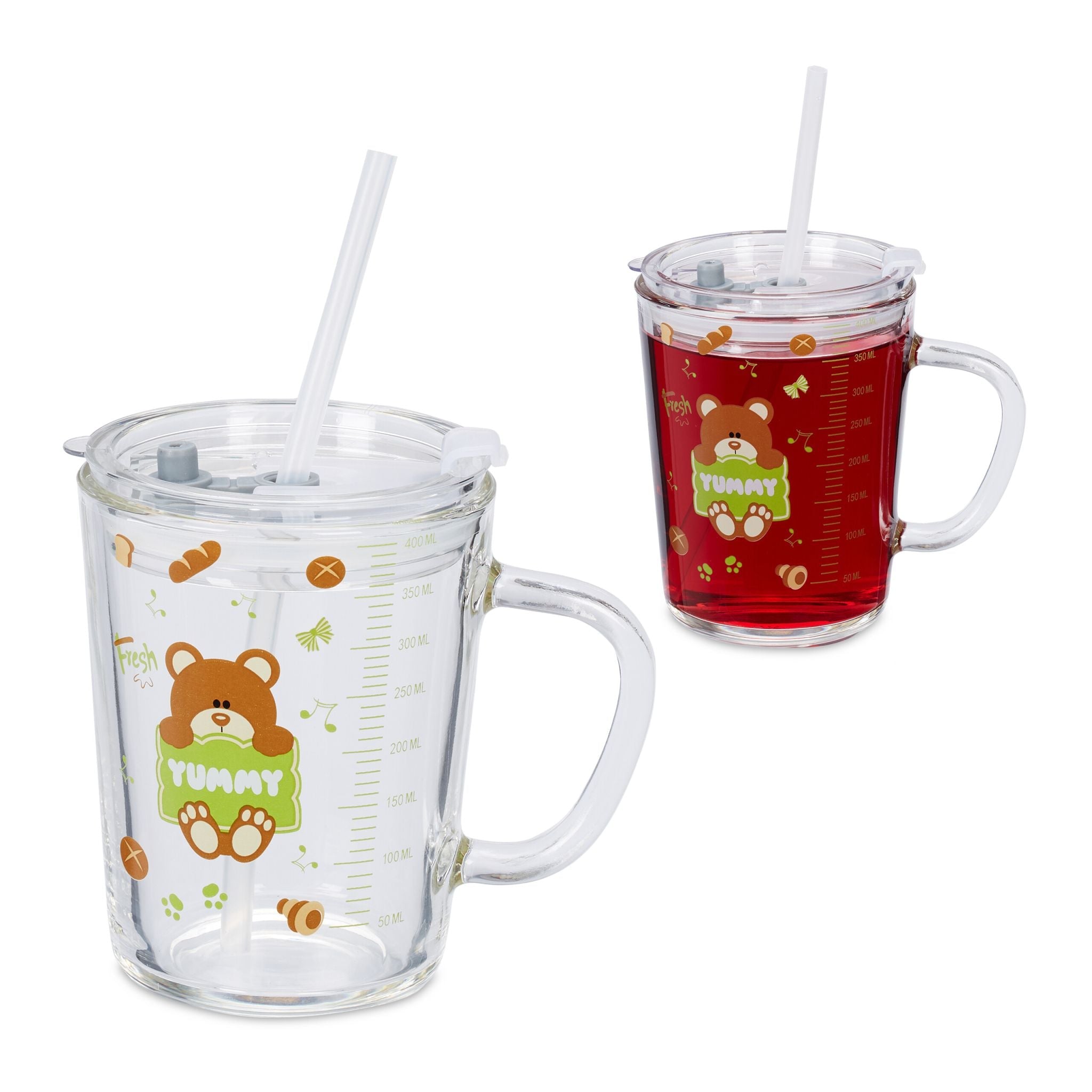 Kindergläser mit Bärenmotiv 2er-Set Braun-Grün-Transparent von Relaxdays