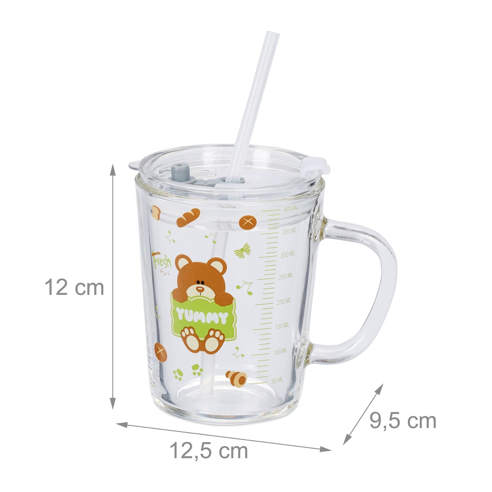 Kindergläser mit Bärenmotiv 2er-Set Braun-Grün-Transparent von Relaxdays