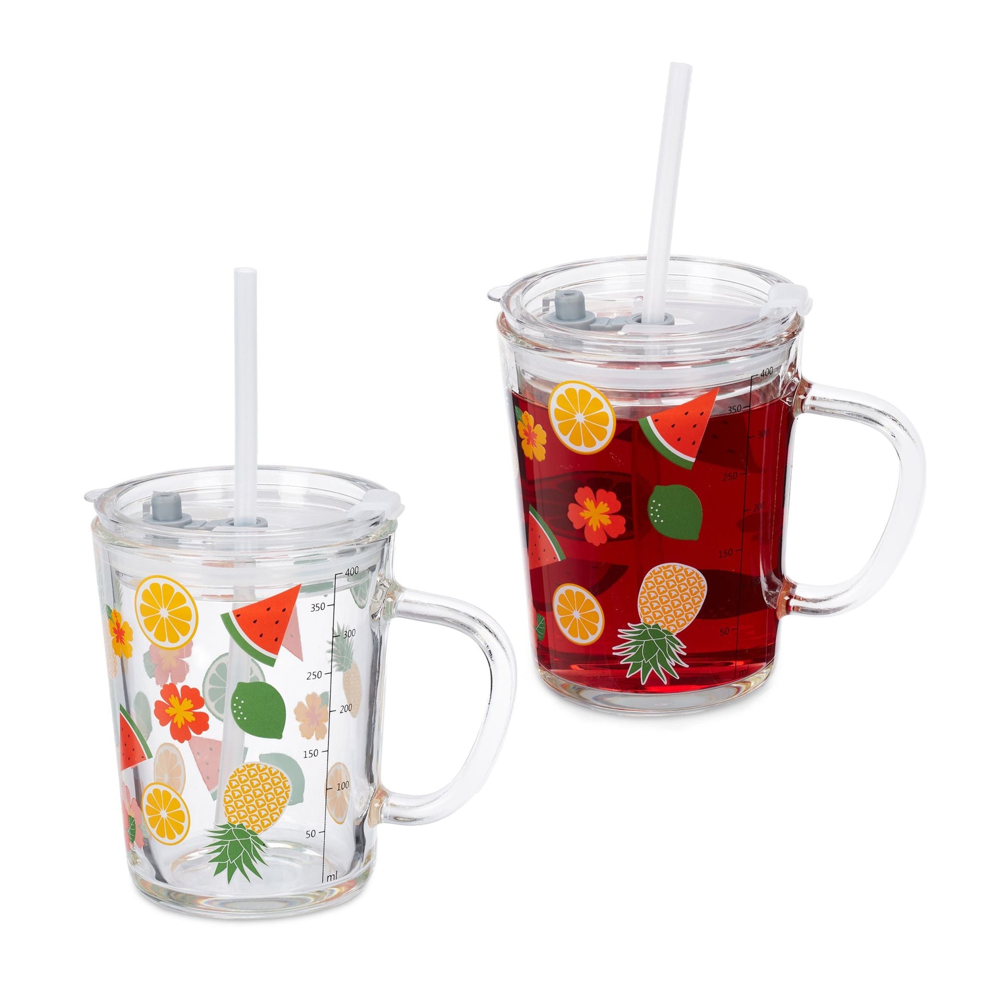 Kindergläser mit Früchte-Motiv 2er-Set Orange-Rot-Transparent von Relaxdays