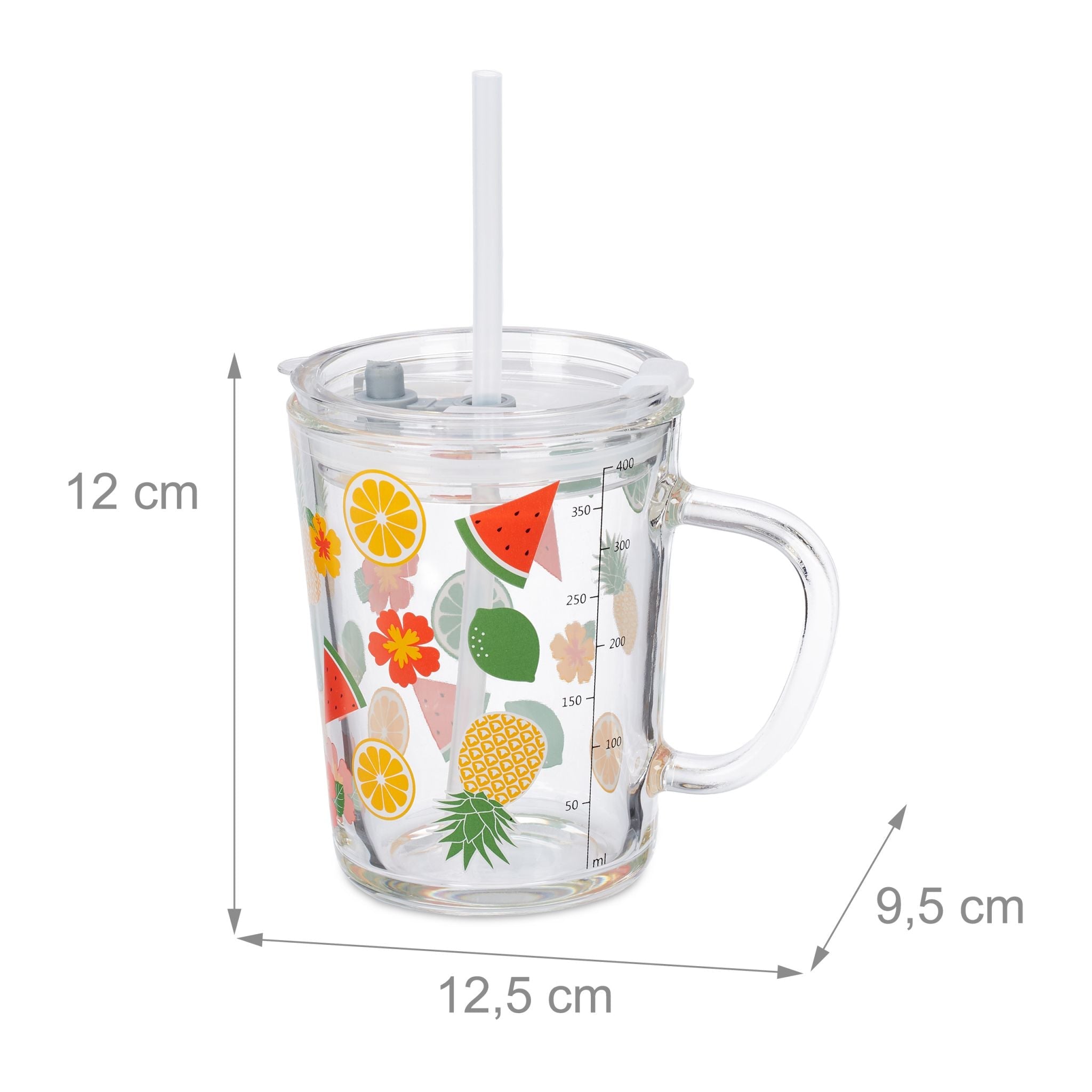 Kindergläser mit Früchte-Motiv 2er-Set Orange-Rot-Transparent von Relaxdays