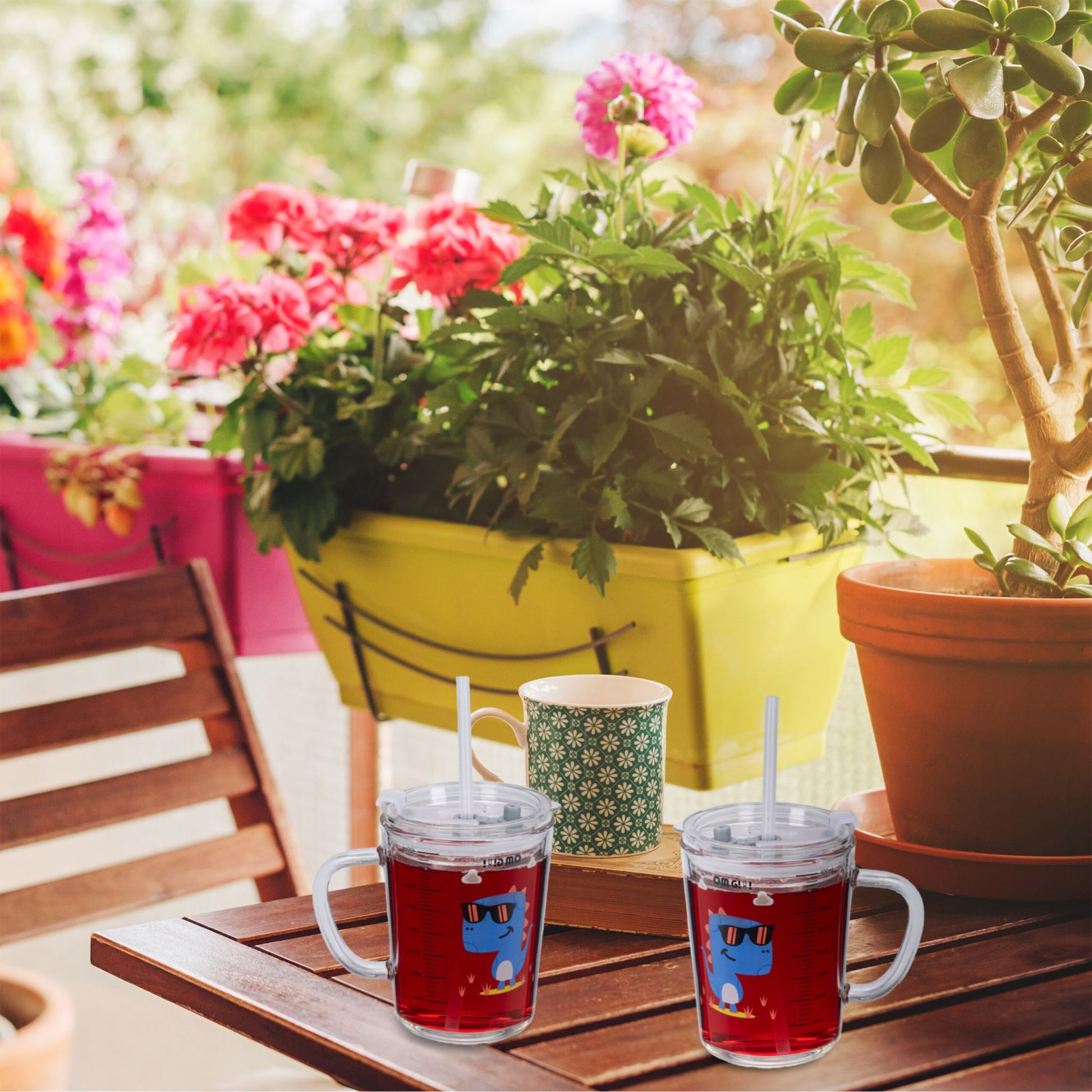 Kindergläser mit Dinomotiv 2er-Set Blau-Rot-Transparent von Relaxdays
