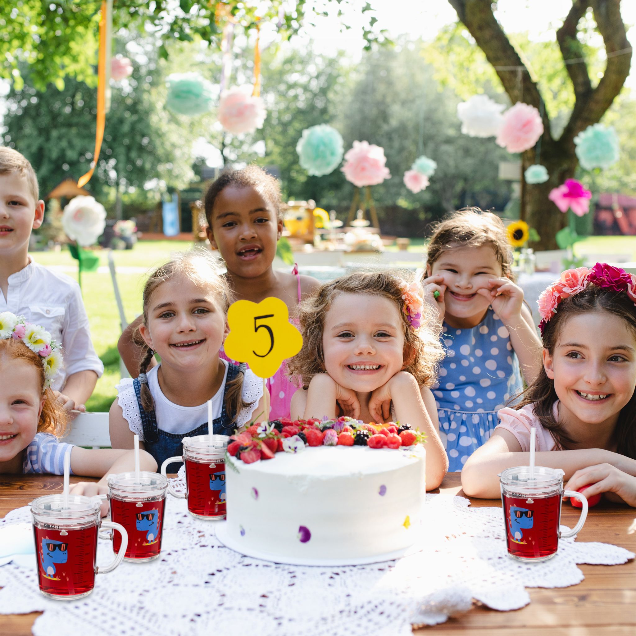 Kindergläser mit Dinomotiv 2er-Set Blau-Rot-Transparent von Relaxdays