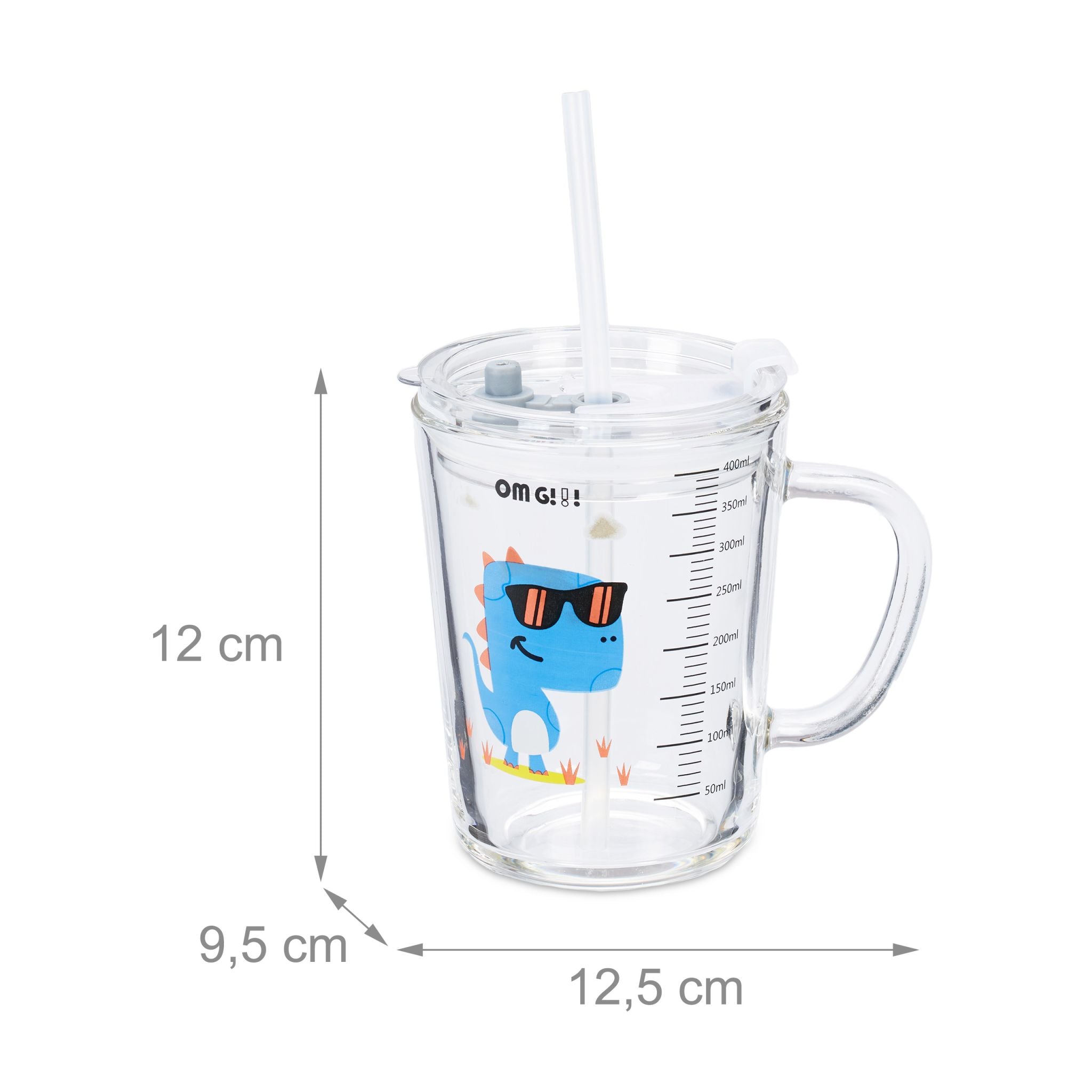 Kindergläser mit Dinomotiv 2er-Set Blau-Rot-Transparent von Relaxdays